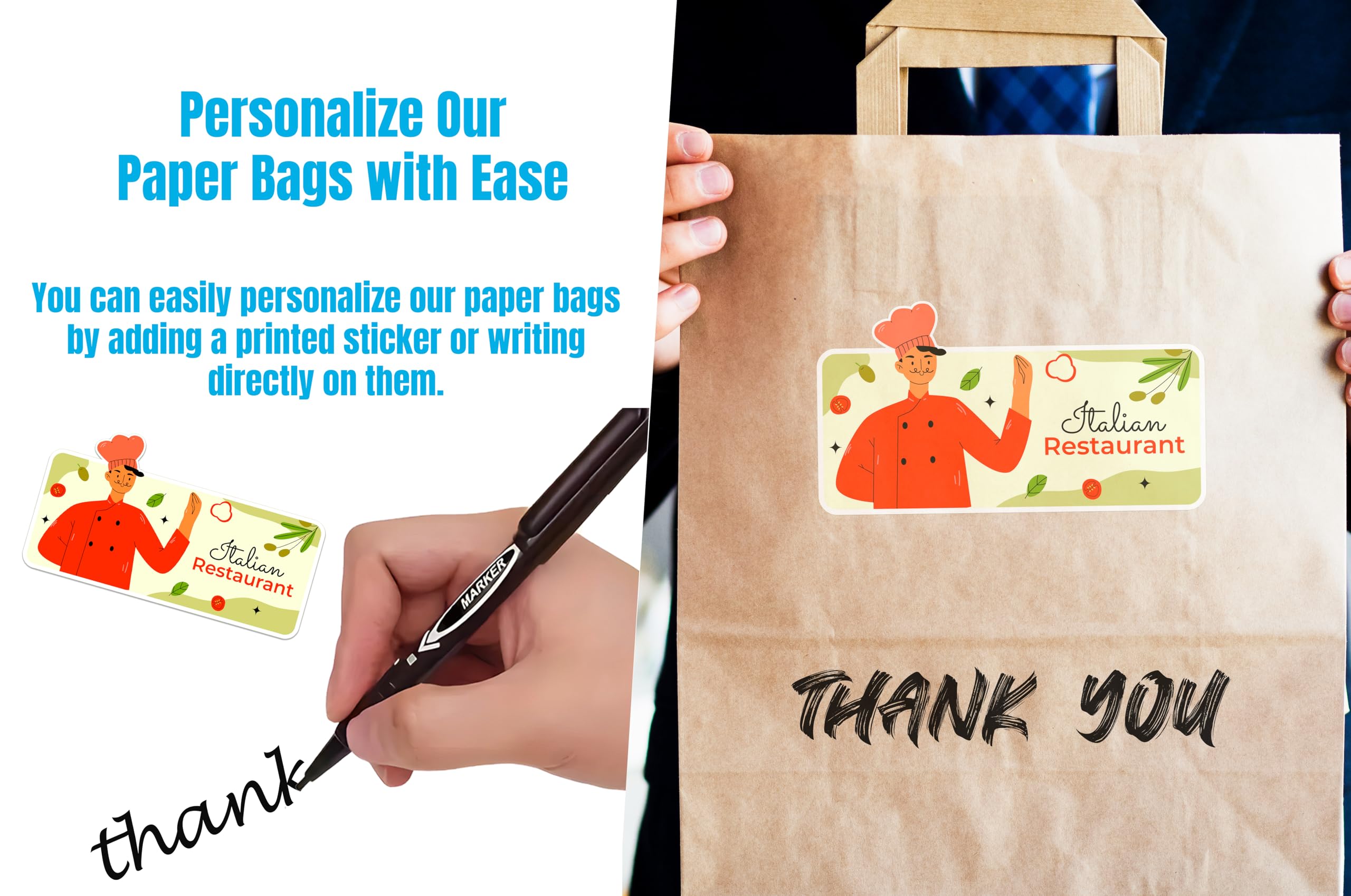 Sacs En Papier Kraft Brun 20 X 10 X 25 Cm Avec Poignées, Pour Les Anniversaires, Les Restaurants à Emporter, Le Shopping