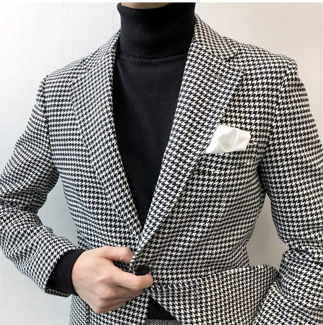 Men's Houndstooth Suit Coat Peak Lapel Single Breasted Daily Blazer Sport Tuxedo Jacket
