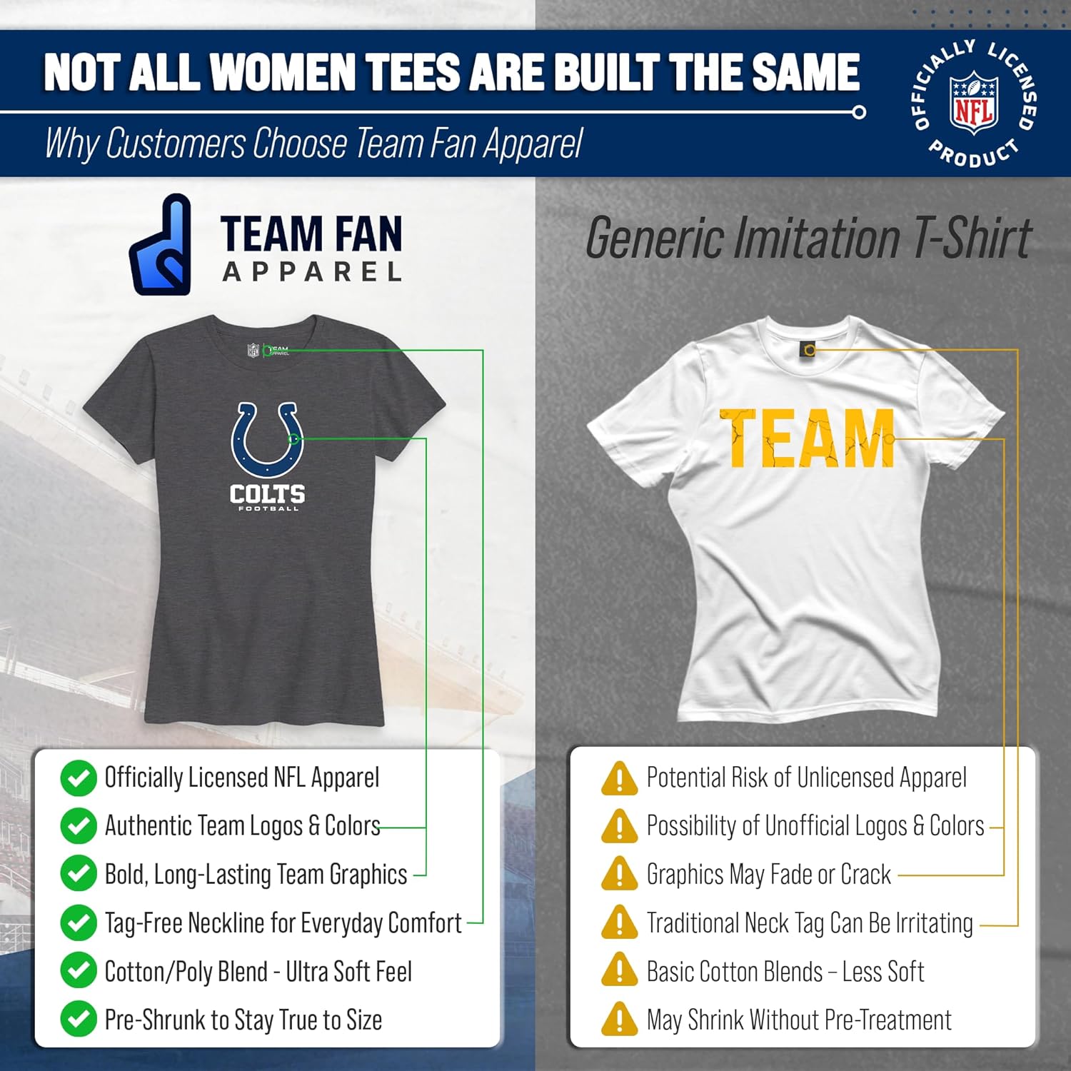 Team Fan Apparel Women's NFL Ultimate Fan Logo Short Sleeve T-Shirt - 100% Cotton - Officially Licensed - Tagless Tee (Indianapolis Colts - Charcoal, Medium) - Image 2