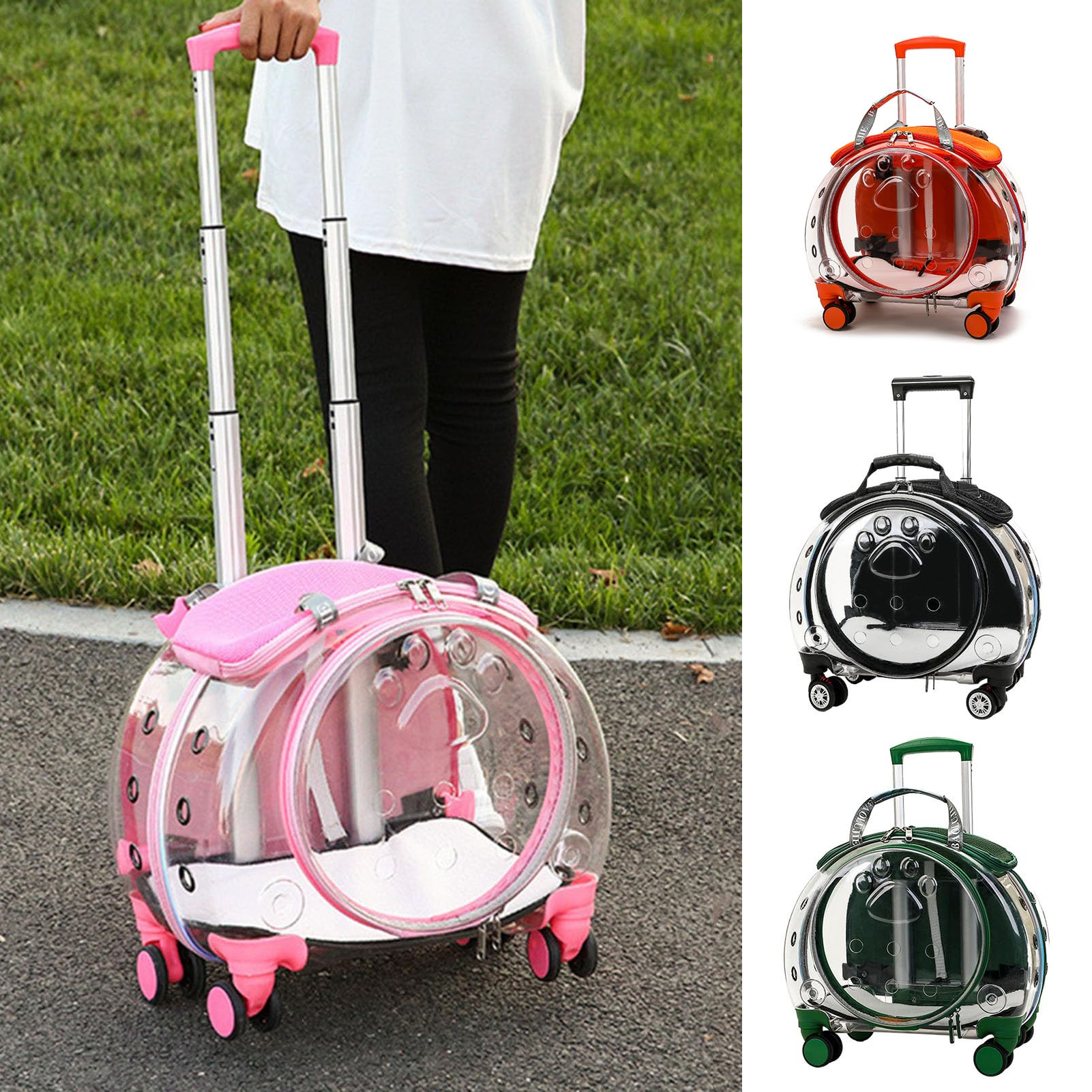 Maletín para mascotas con orificios de ventilación transparentes, ruedas silenciosas que absorben los golpes, mochila portátil de policarbonato transparente para mascotas, para gatos, perros, viajes