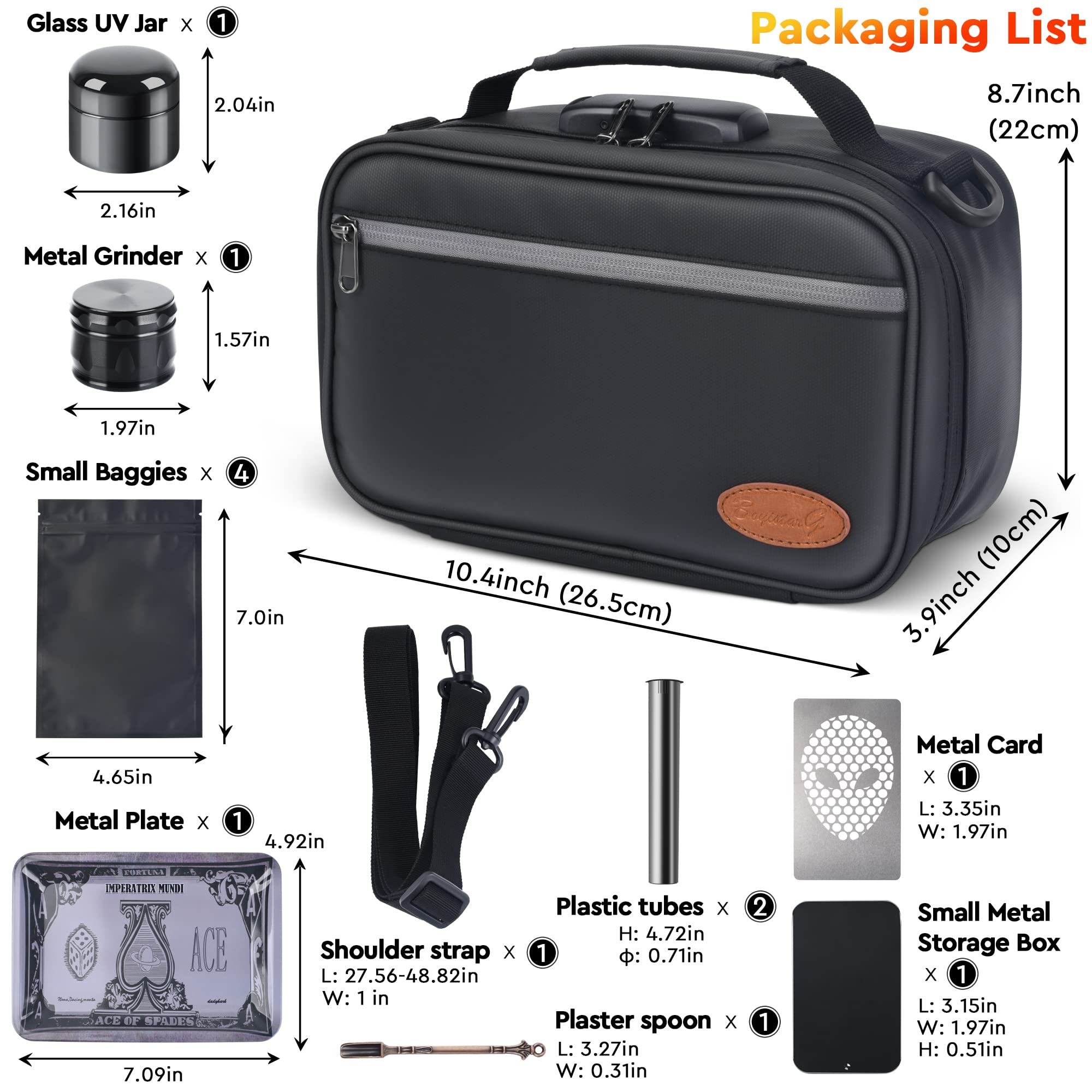 Carbon-Lined Odor-Proof Storage Case with Accessories and Combination Lock