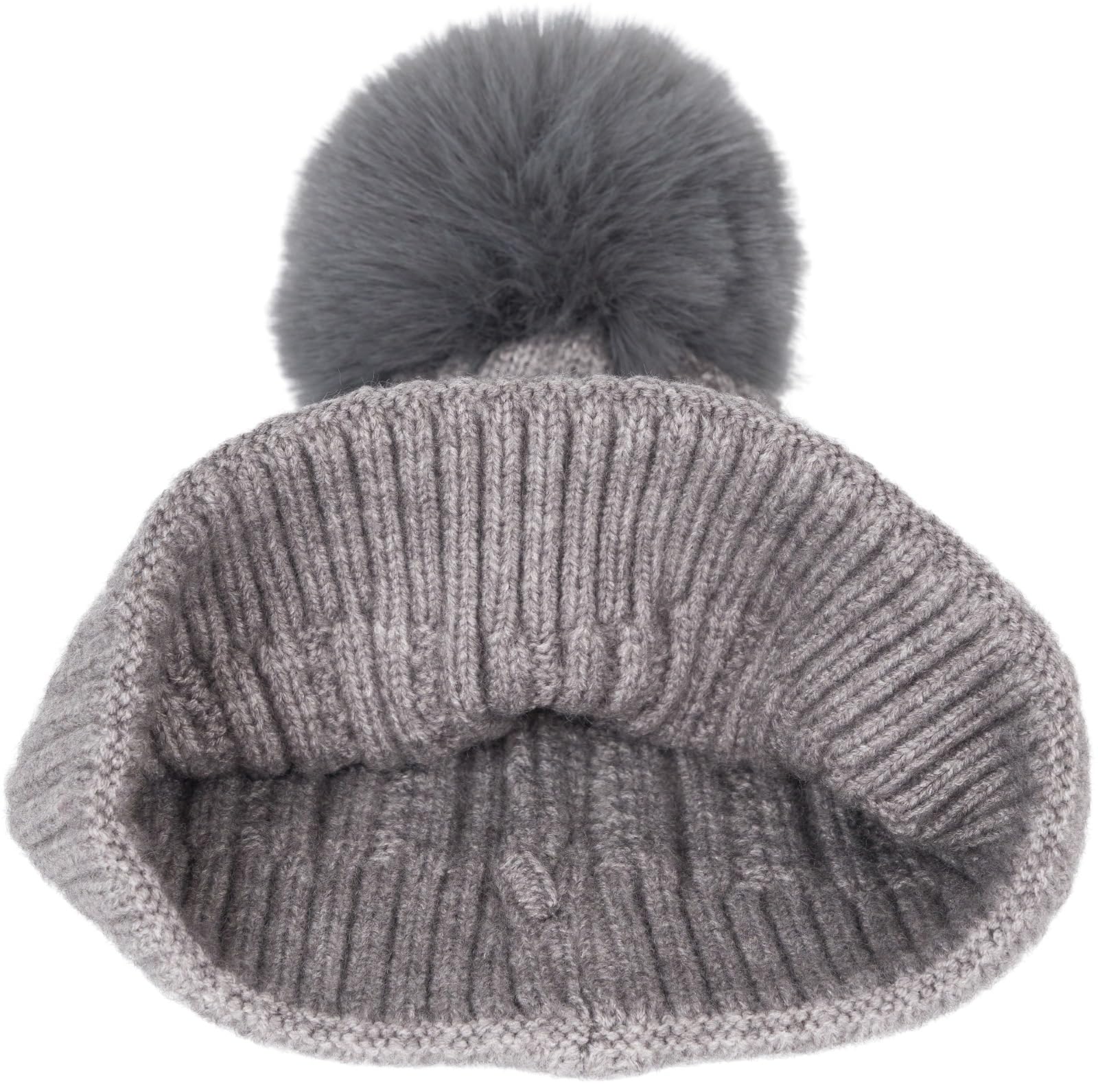 styleBREAKER Set invierno 3 piezas mujer: bufanda | Set: Bufanda trenzada 175x28cm, gorro 59cm con pompón de pelo sintético y guantes 16-21cm.