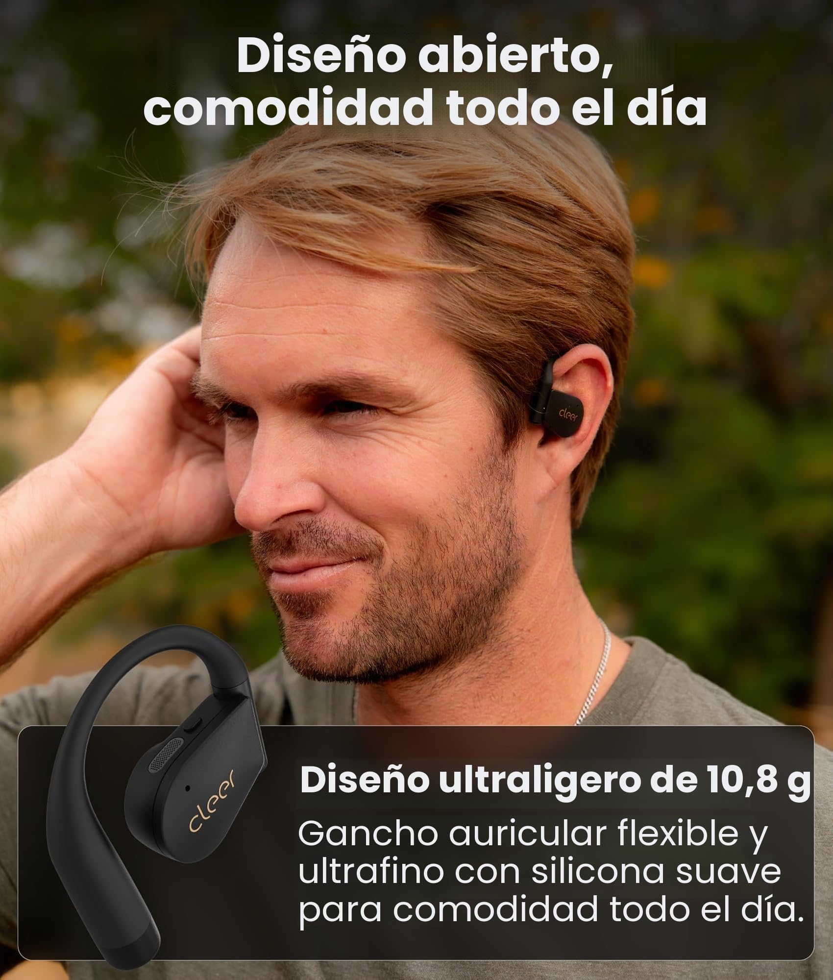 Cleer ARC 4 Plus - Auriculares de oreja abierta, auriculares Bluetooth inalámbricos con audio Dolby y seguimiento de cabeza, auriculares con gancho para la oreja con tiempo de reproducción de 34 horas