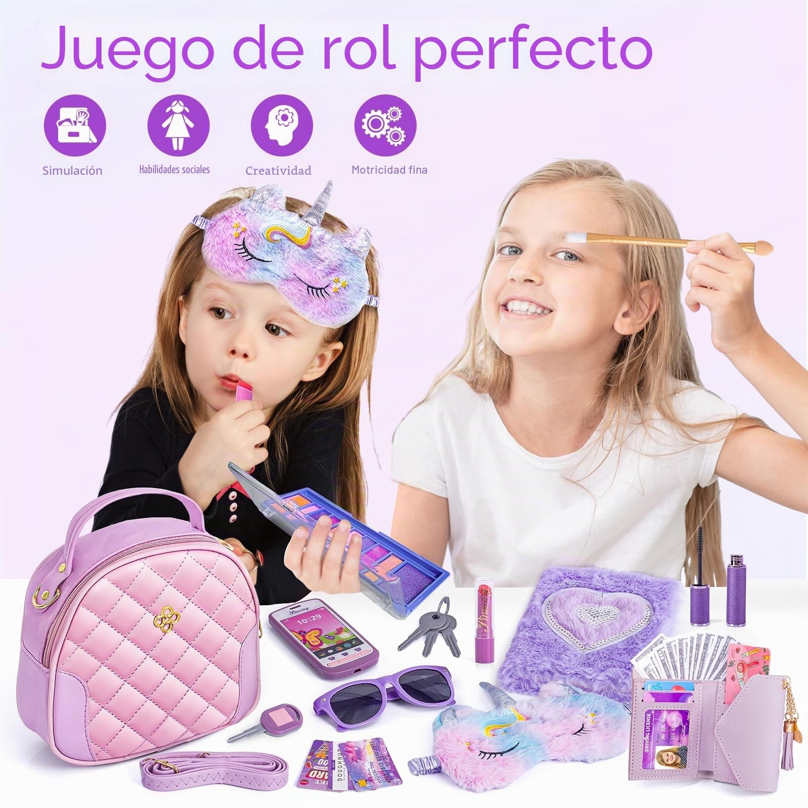 Bolso De Juguete Con Accesorios Para Niña | Set De 47 Piezas Con Maquillaje, Diario, Cartera Y Teléfono, Ideal Para Juego De Rol