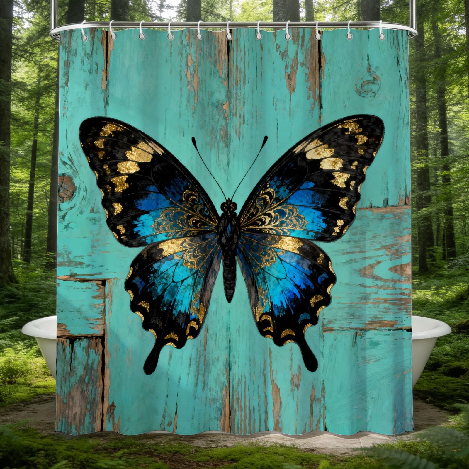 Hongduo 3D Butterfly Shower Curtain for Stalls Bathtubs Shabby Chic Bathroom Decor Shower Curtain Set Polyester Fabric Waterproof 180x180cm/71X71 Inch with Hooks