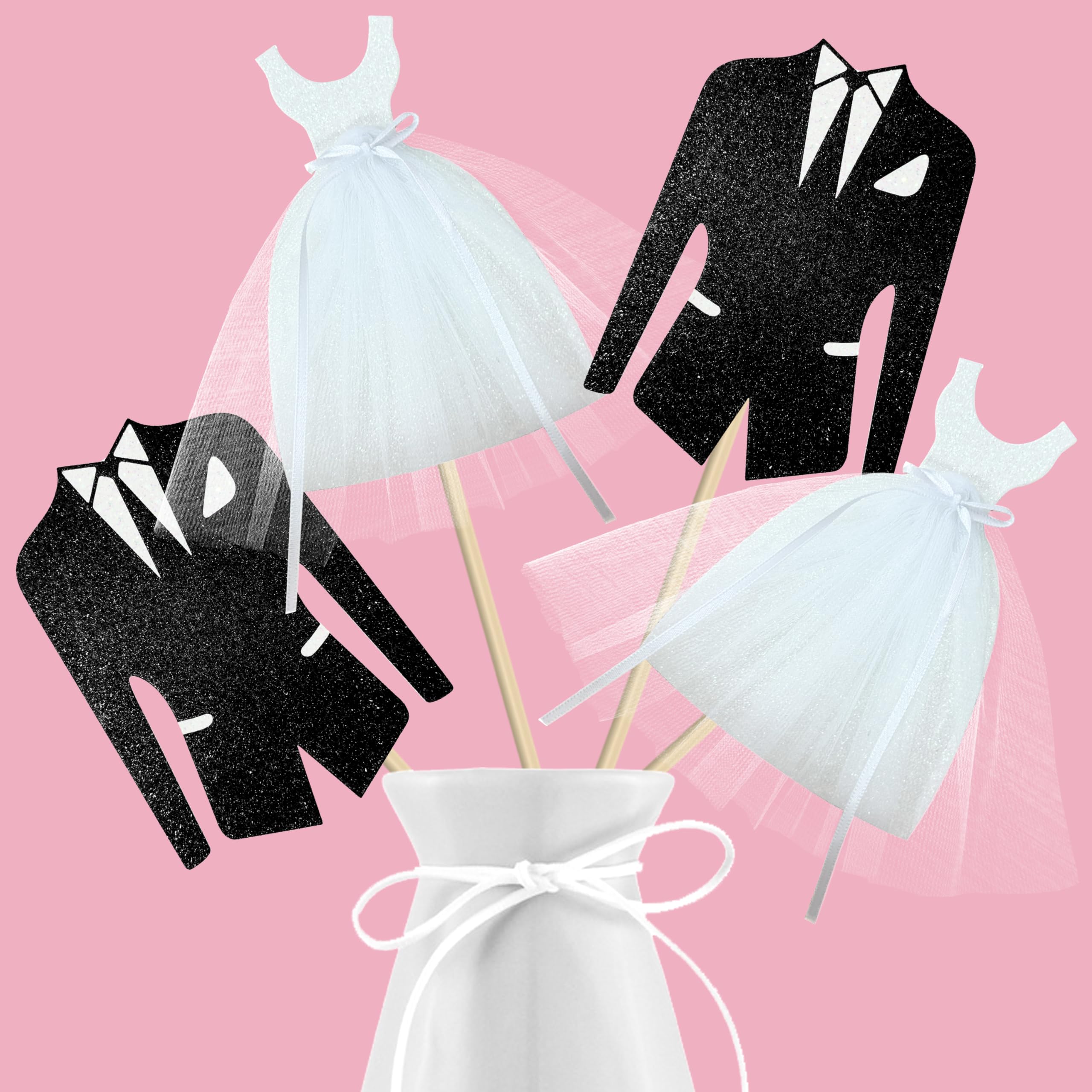 Amazon.com: 8pcs Bridal Shower Centerpiece Sticks Glitter Wedding Party  Centerpiece Decorations for Bride and Groom White Tulle Dress Black Tuxedo Dress  Theme Party Table Toppers for Bridal Shower Supplies : Home &