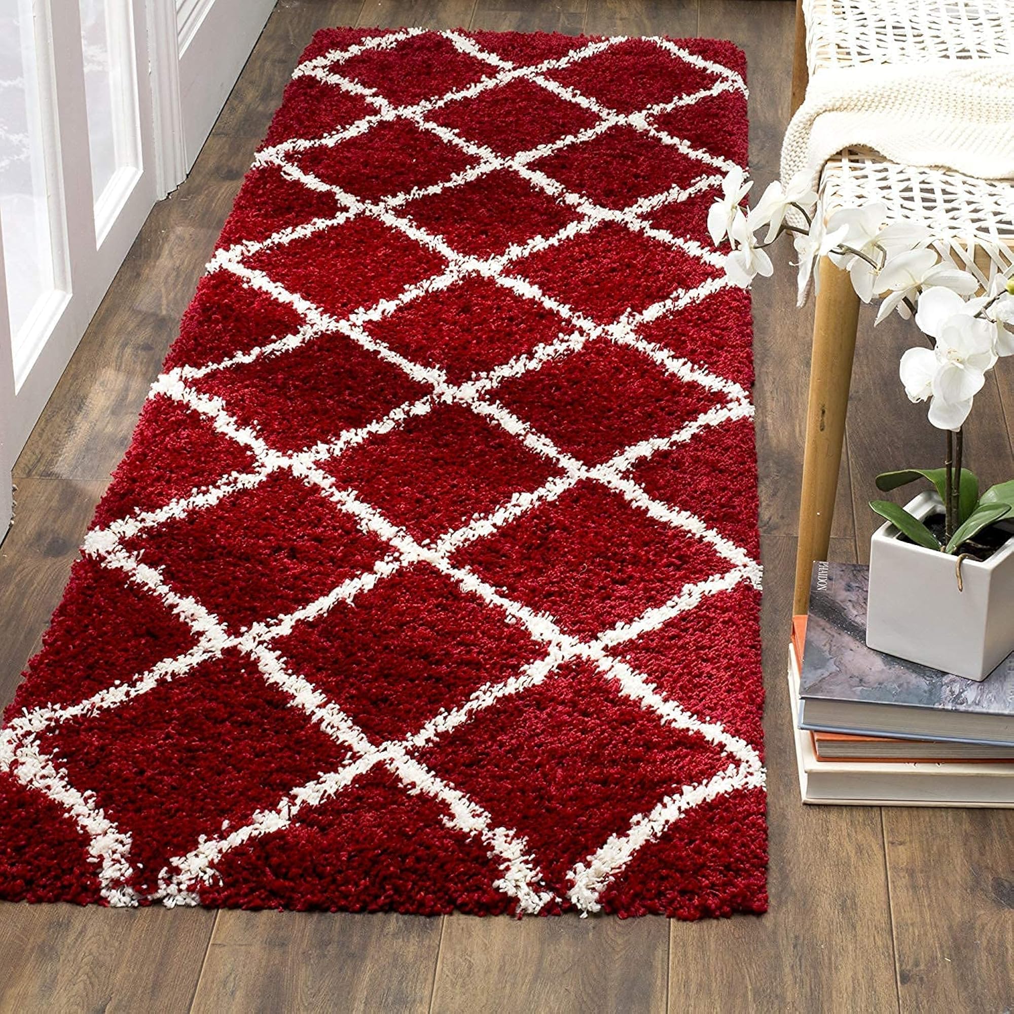 Modern Shaggy Polyester Bedside Runner, 1.5x3 Feet