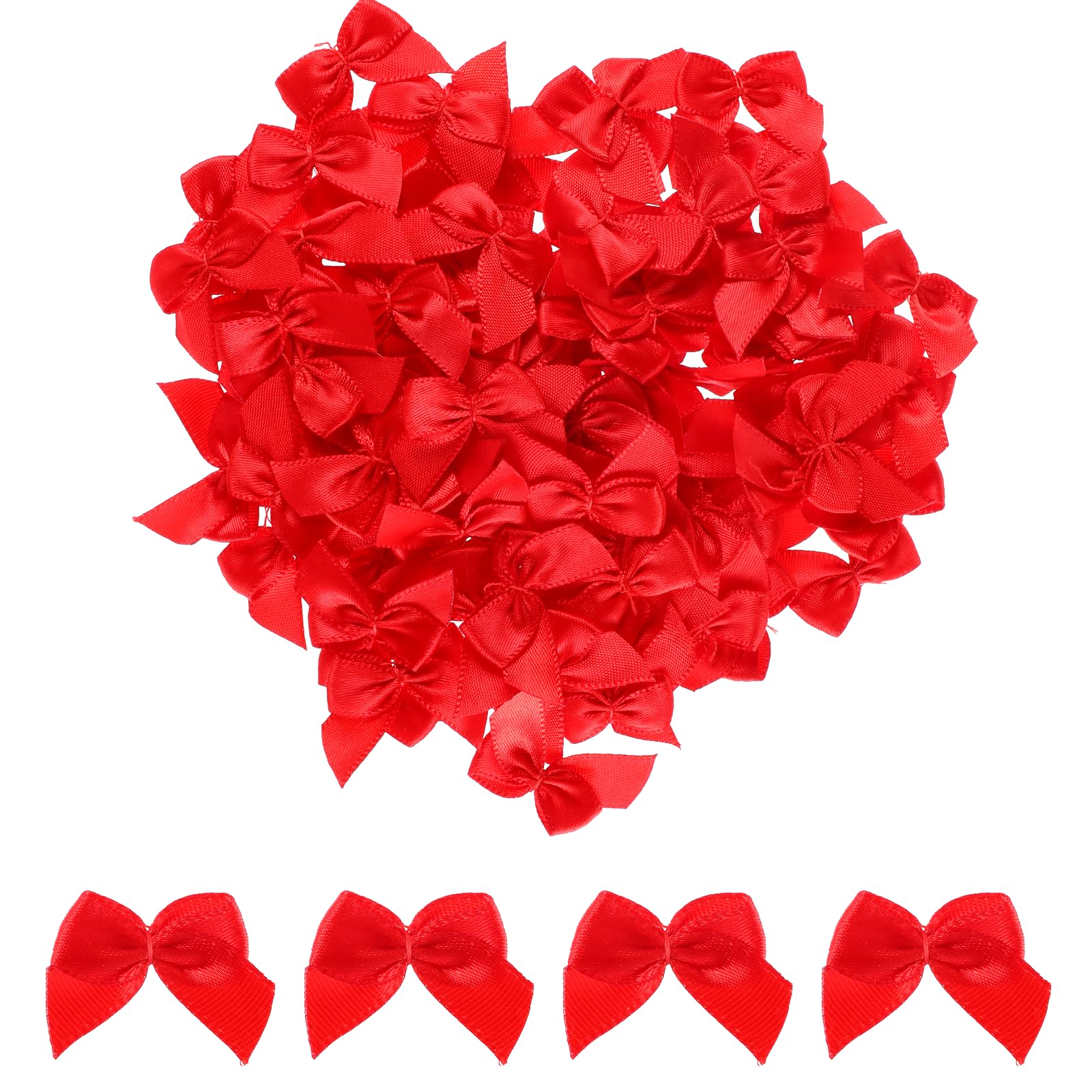 HJZHII 100 Pieces Mini Red Bows, Small Satin Ribbon Bows for Crafts, Tiny Twist Tie Bows Premade Craft Wrapping Bows for DIY Sewing Scrapbooking