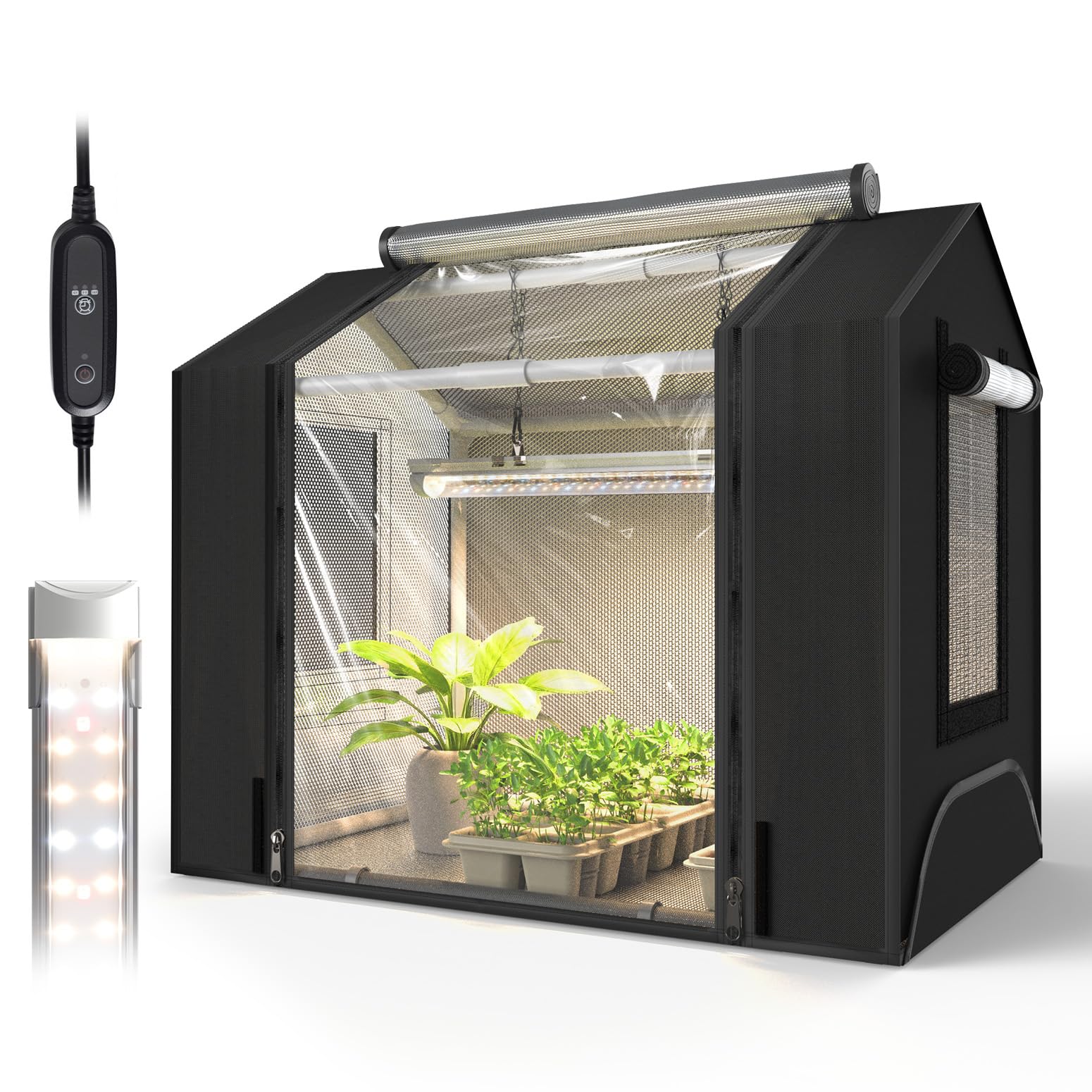 Photo 1 of Bstrip Indoor Greenhouse with Grow Light, GM3 Small Grow Tent with Oxford Fabric, Waterproof Base Mat & Ventilation Windows for Seed Starting & Plant Growth, 18W Grow Light with Timer, 23.8x15.7x20.5