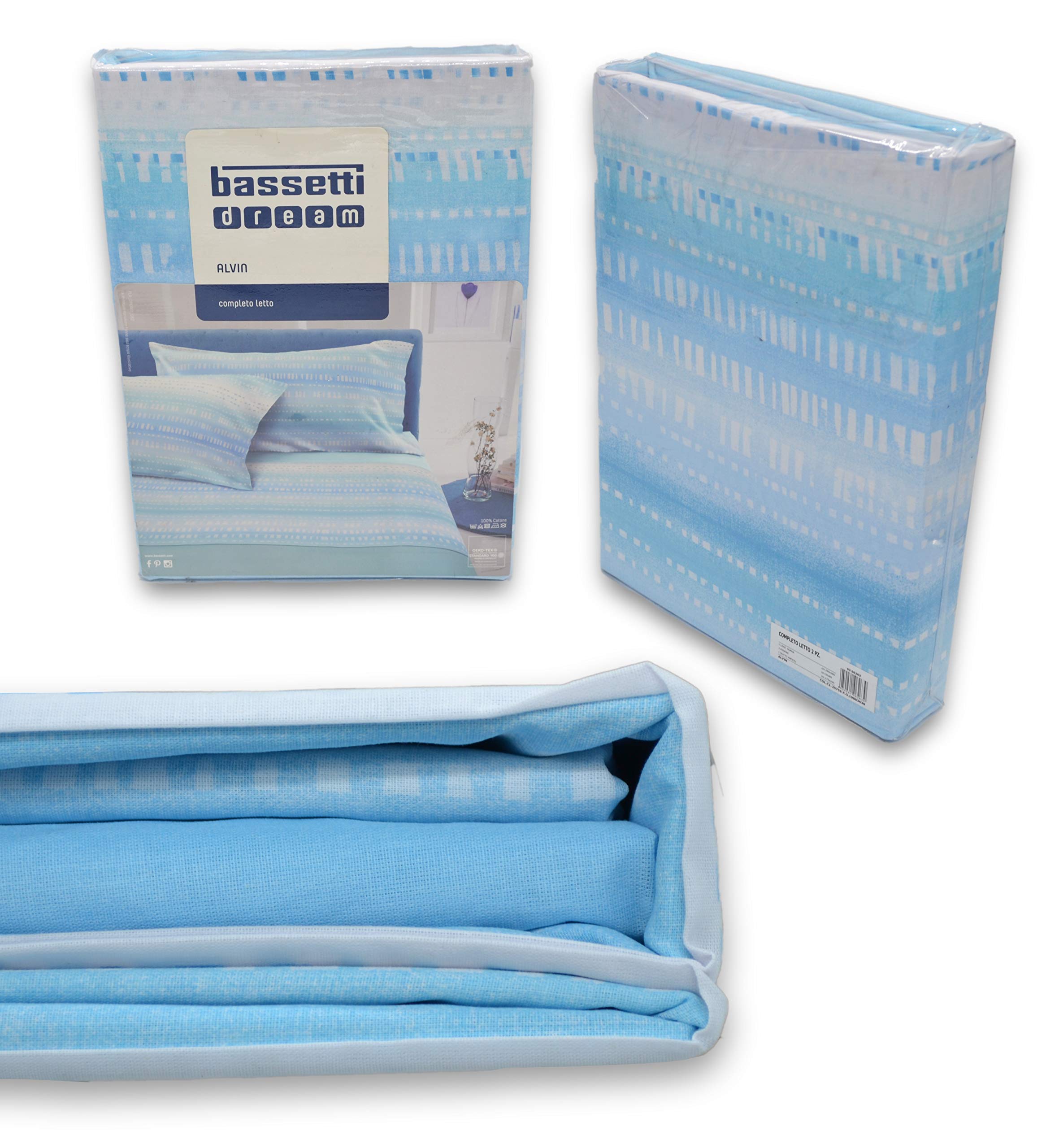 MarCielo Bettwäsche-Set Für Doppelbett – 100% Baumwolle, Gesteppt, Aruba-Blau, 2-teilig