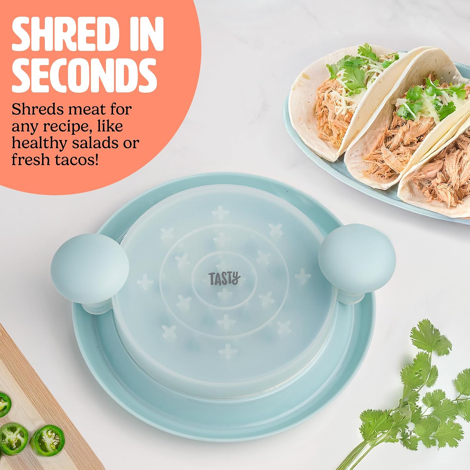Tasty Meat Shredder, Effortless Pulled Pork, Chicken, and Beef, Non-Slip Base for Stability, Dishwasher Safe, 10-Inch, Aqua