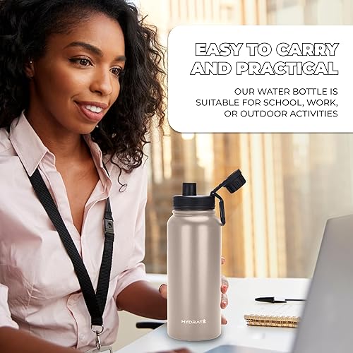 Miniatura 4 de Hydrate Botella de agua aislada de acero inoxidable, 34 onzas, botella de agua de metal con diseño a prueba de fugas y asa práctica, botella de agua