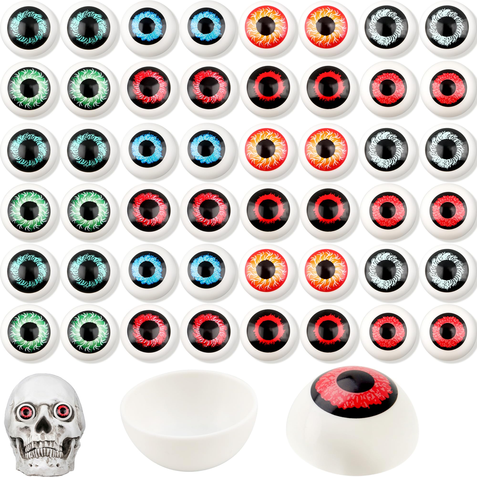 Kugliwa 48 Pack Halloween Eyeballs Spooky Scary Horror Props Horror Plastic DIY Eyeballs for Cosplay Halloween Trick or Treats Party Masks Decorations, 8 Colors