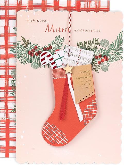 Hallmark Christmas Card for Mum - Traditional Design with Stocking Keepsake