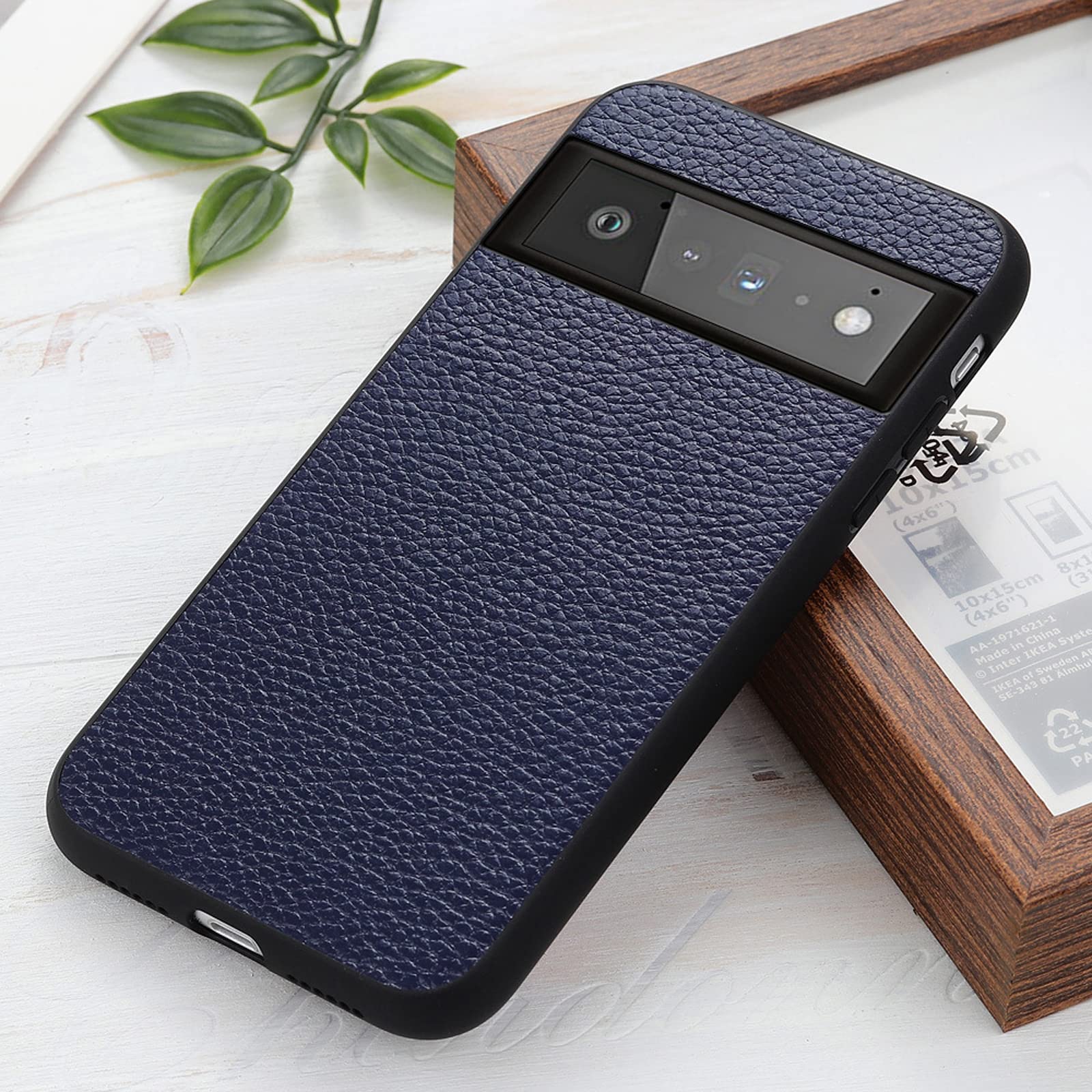 Coque pour Google Pixel 6/6 Pro, Ultra Mince Vachette Étui Arrière Housse Peau Vache Haute de Gamme Antichoc Case,Bleu,6 6.4"