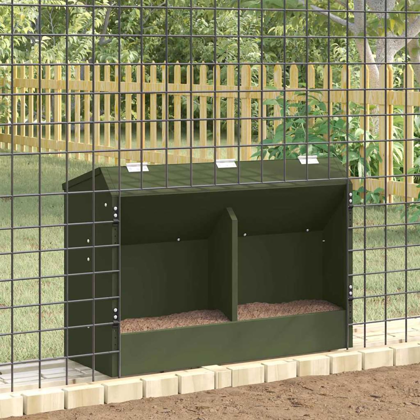 Gecheer Kaninchenfutterautomat Olive Grün, 64,5 x 25,5 x 45,5 cm, Stahl, für drinnen und draußen