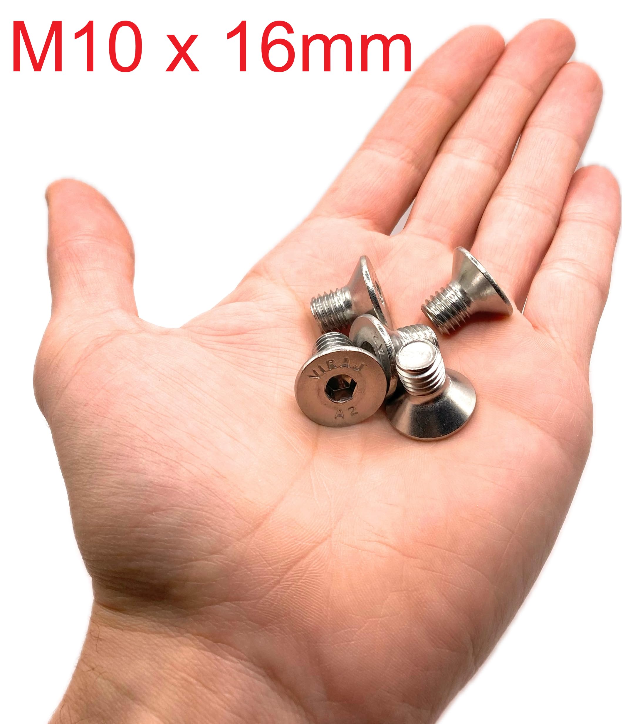 Screws Stainless Steel M10 x 16 mm Countersunk Head BTR Diameter 10 x 16 mm Screws M10 x 16 mm FHC Allen Key Stainless Steel A2-70 (V2A/304) ISO 10642 / DIN 7991: Pack of 20 ProRaje - Image 2
