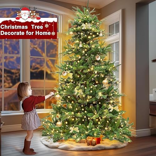 Miniatura 4 de TURNMEON Árbol de Navidad artificial de abeto Aspen preiluminado de 6 pies con 340 luces blancas cálidas, ramas con bisagras y materiales duraderos,