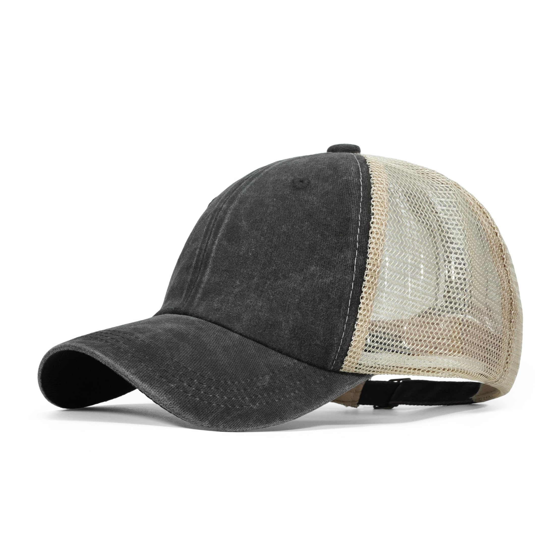 Men's Adjustable Mesh Back Cap Curved Bill Snapback Mesh Baseball Cap Retro Washed Trucker Cap Breathable Sun Hat