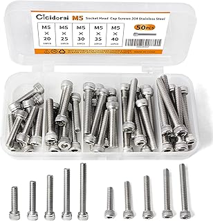Cicidorai M5 x 20mm 25mm 30mm 35mm 40mm Socket Head Cap Screws Bolts, Stainless Steel 304, Metric Allen Hex Drive, Fully Threaded, Bright Finish, Assortment Kit, 50PCS