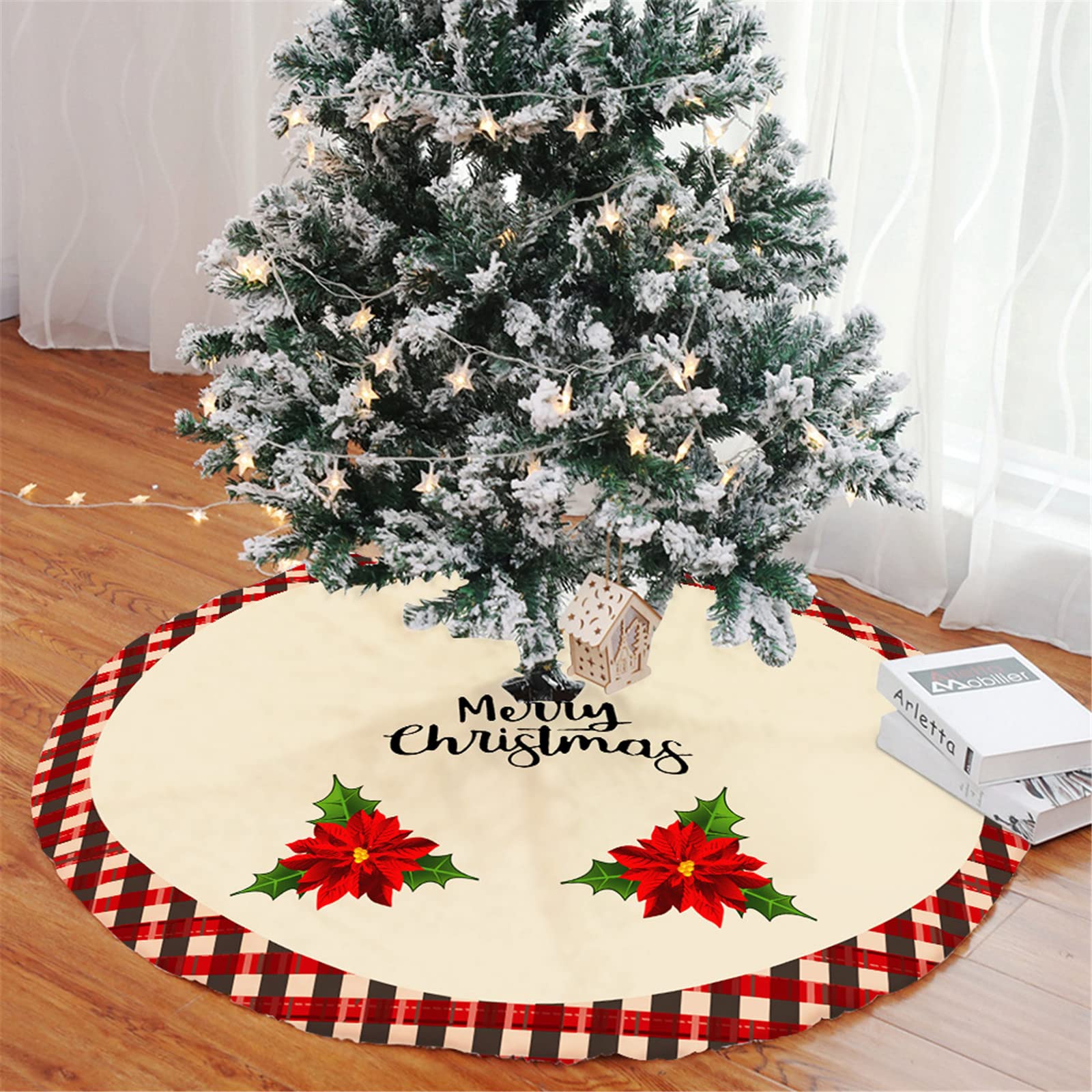 Weihnachtsbaumdecke Rot 122cm - Gestrickter Baumrock Mit 3D Blütenrand