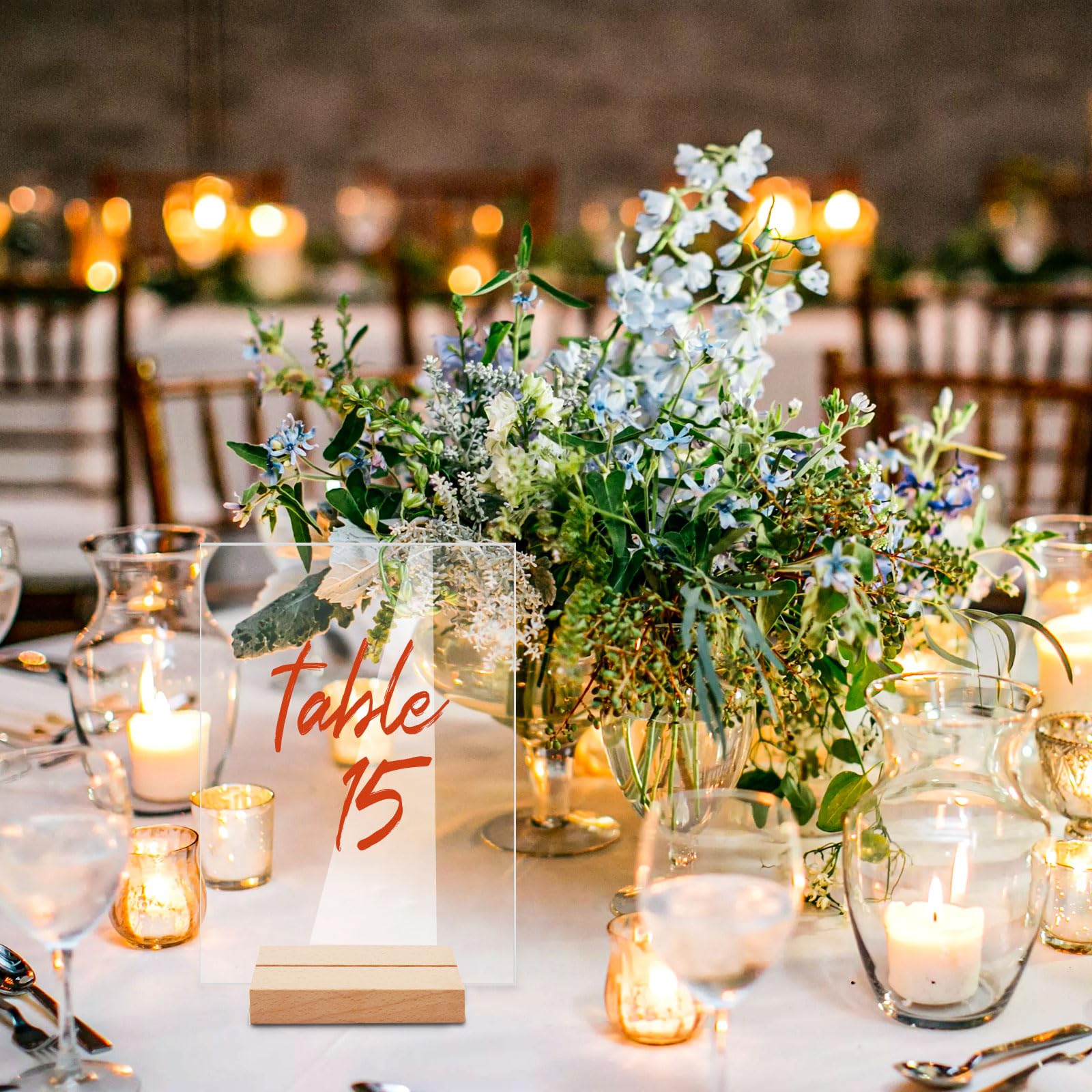 Lot de 20 Numéro de Table Mariage en Acrylique avec Support en Bois, Panneaux Transparent Réutilisable pour Noms D'invités, Numéros de Table pour Décoration de Fête de Mariage, événement