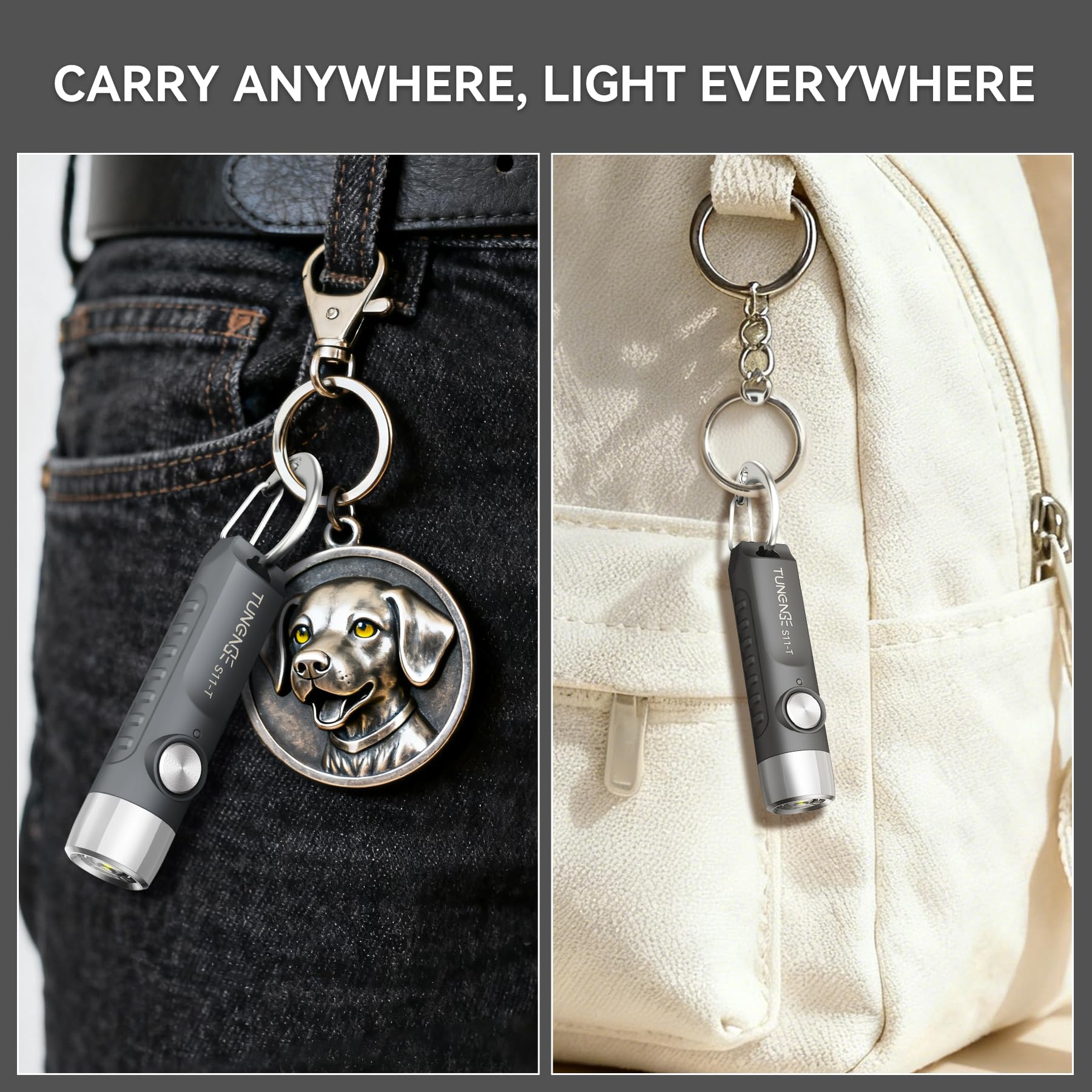 S11-T Linterna recargable con llavero, 500 lúmenes altos, mini linterna EDC con imán, luz LED de bolsillo adecuada para exteriores, camping, senderismo