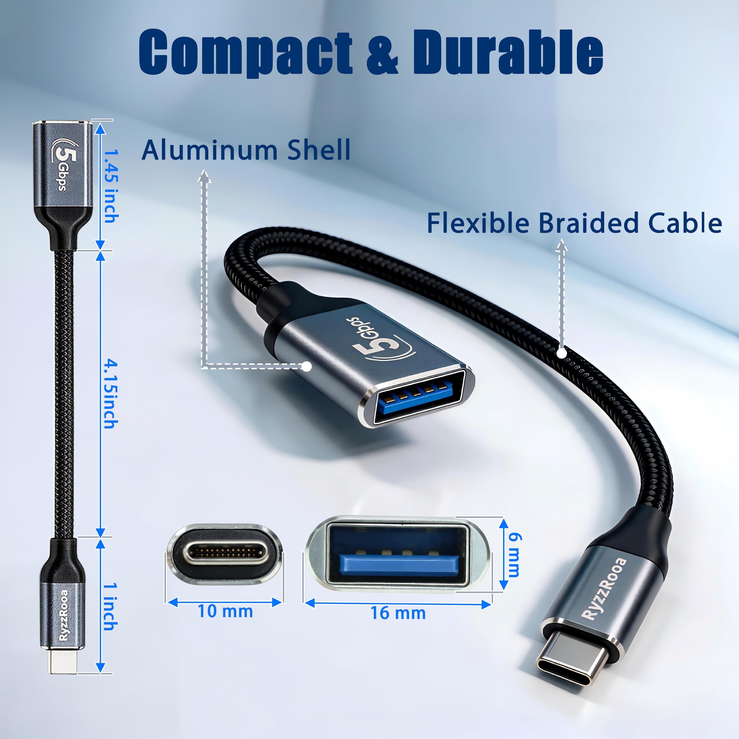 Cable USBC-USBA de 6 pulgadas, paquete de 10, 15 W-5 Gbps, macho a