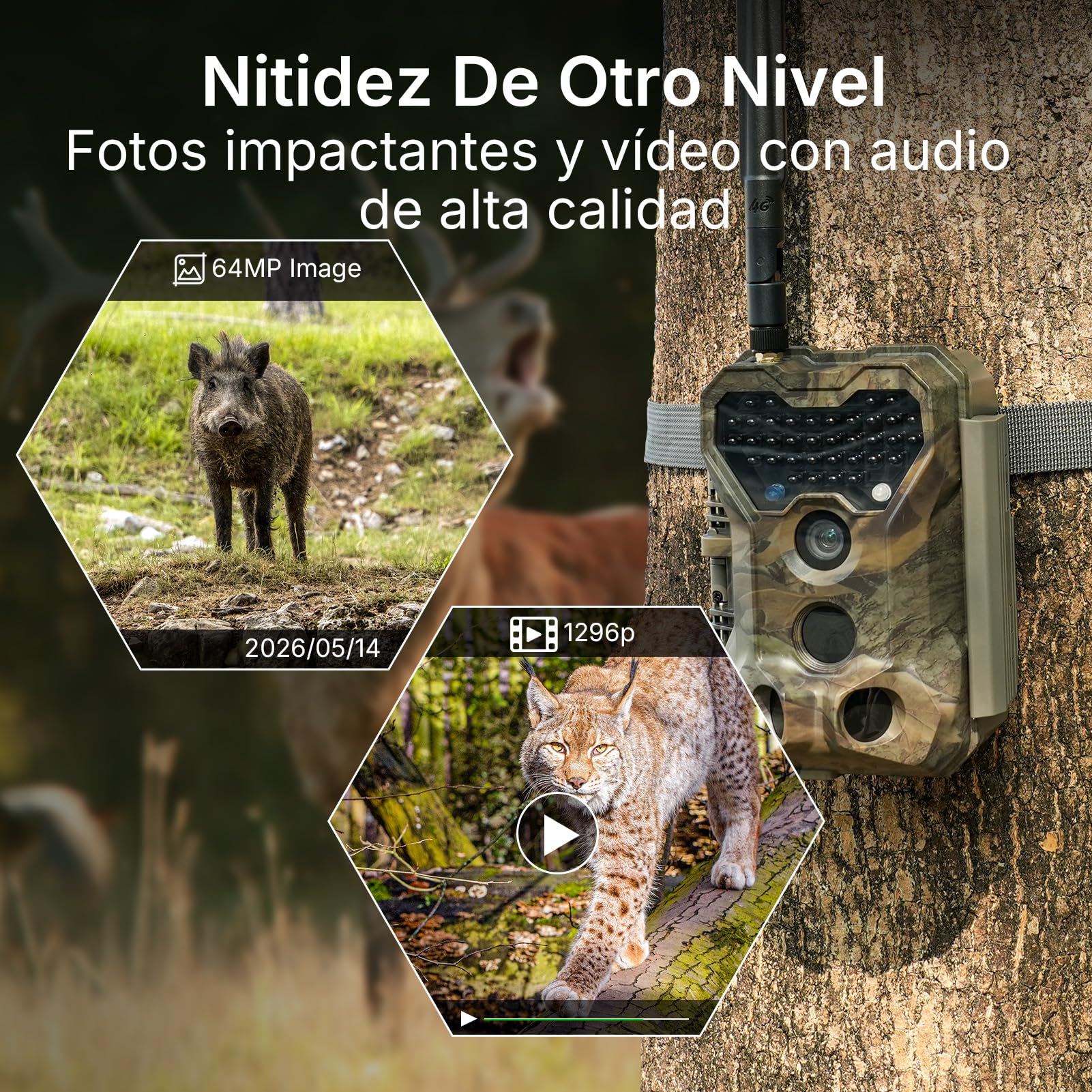 GardePro X70 Pro Camara Fototrampeo 4G LTE con Transmisión en Vivo y GPS, Batería de 7800 mAh y Tarjeta SD de 64 GB, 48MP 1296P Cámara Caza, IP66 Cámara Fototrampeo con Envío al Móvil