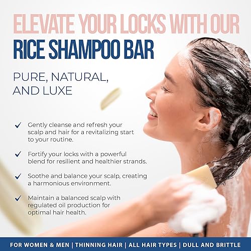 Miniatura 2 de Barra de champú de agua de arroz para el crecimiento del cabello, proteína clarificante sólida fermentada natural, jabón orgánico vegano con coco,