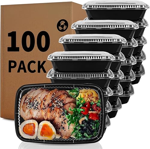WUHUIXOZ Contenedor de preparación de comidas, paquete de 100 recipientes de almacenamiento de alimentos de 32 onzas con tapas, caja Bento