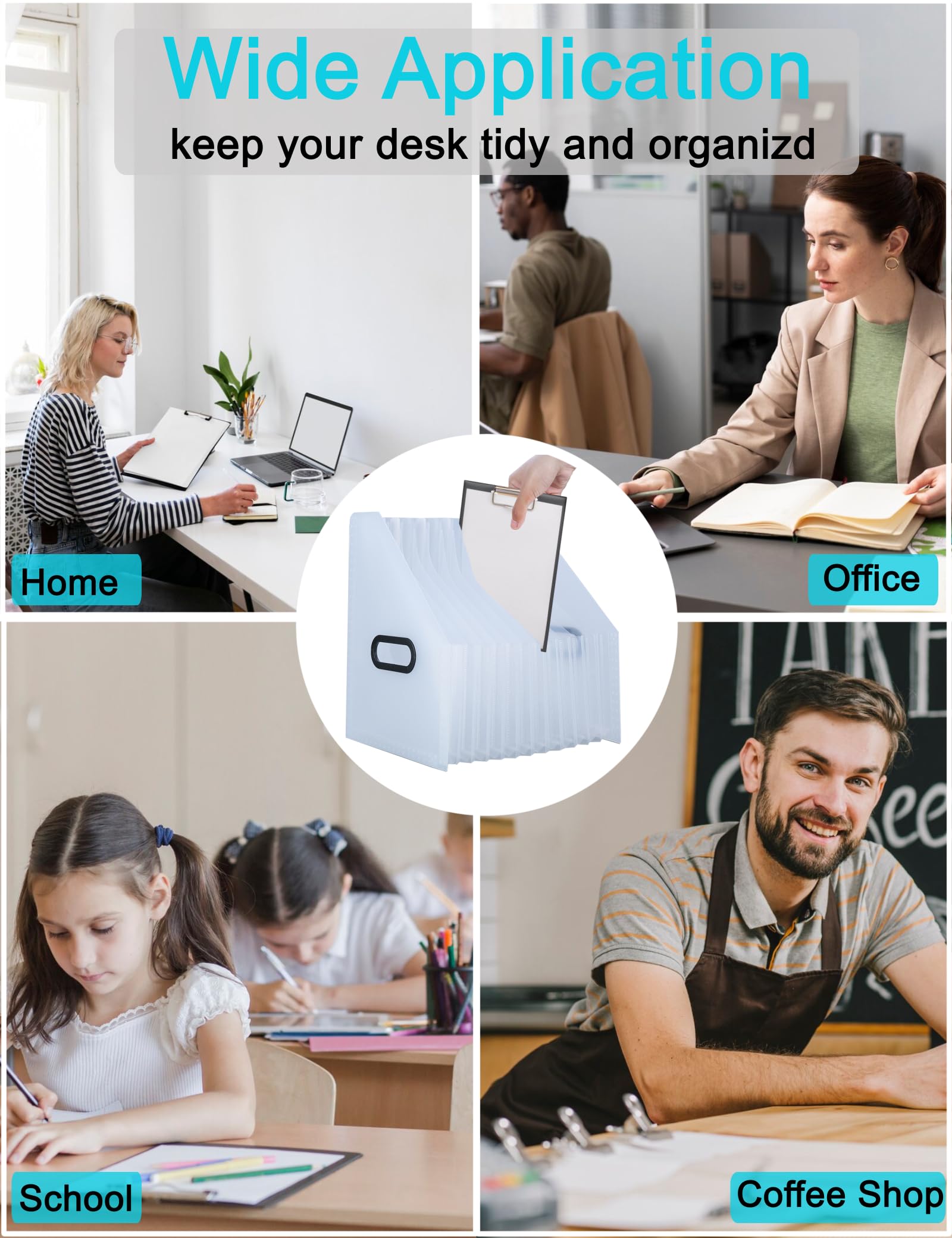 Portablocco – Portablocco espandibile a forma di fisarmonica, portablocco verticale, piccolo organizer da scrivania per scuola, casa e ufficio, indispensabile in classe (bianco)