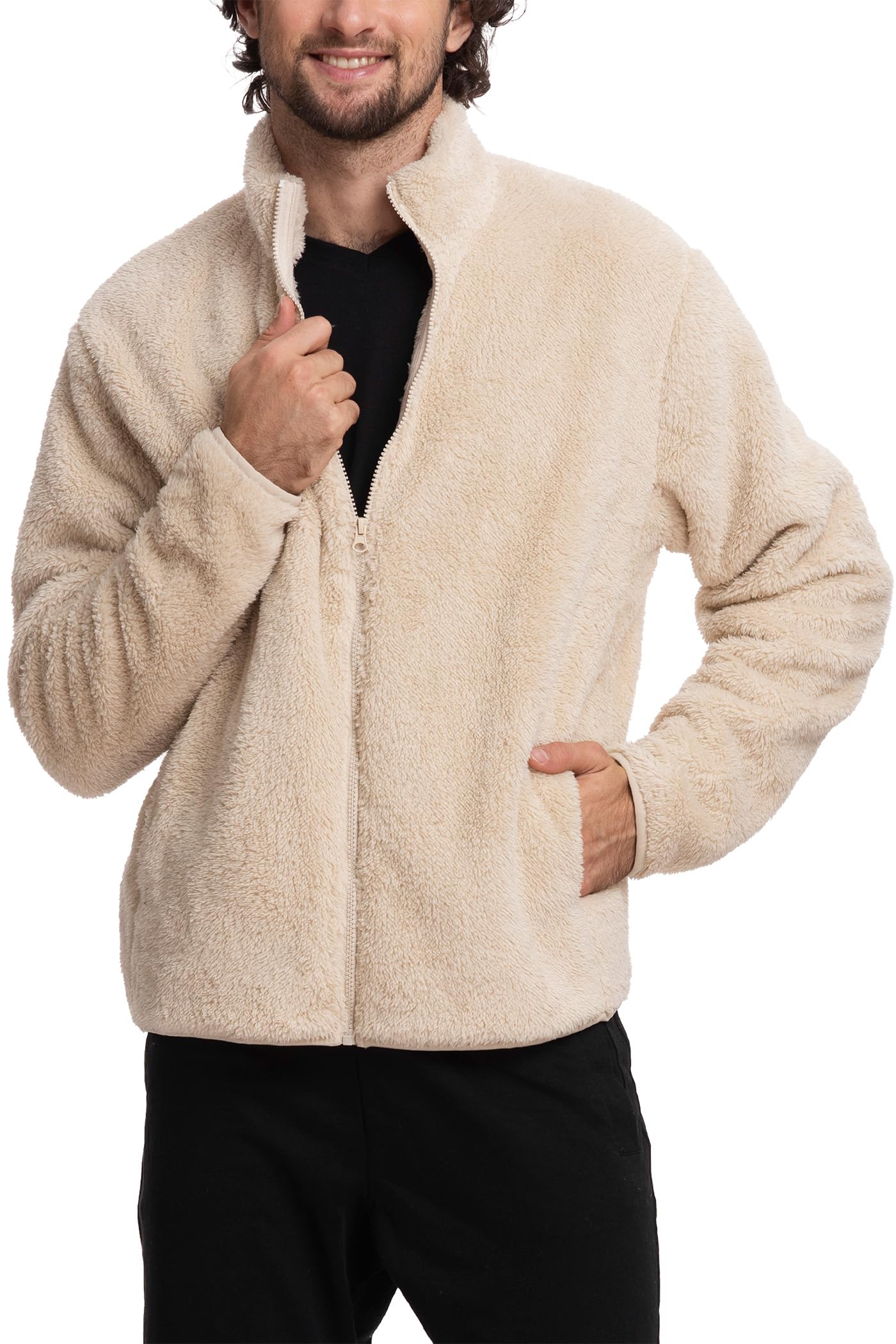 Mad Dog ConceptsMad Dog Men's Sherpa Jacket Ultimate Fuzzy Sweater for Men, Winter Coats, Mens Cold Weather Jackets, Off White