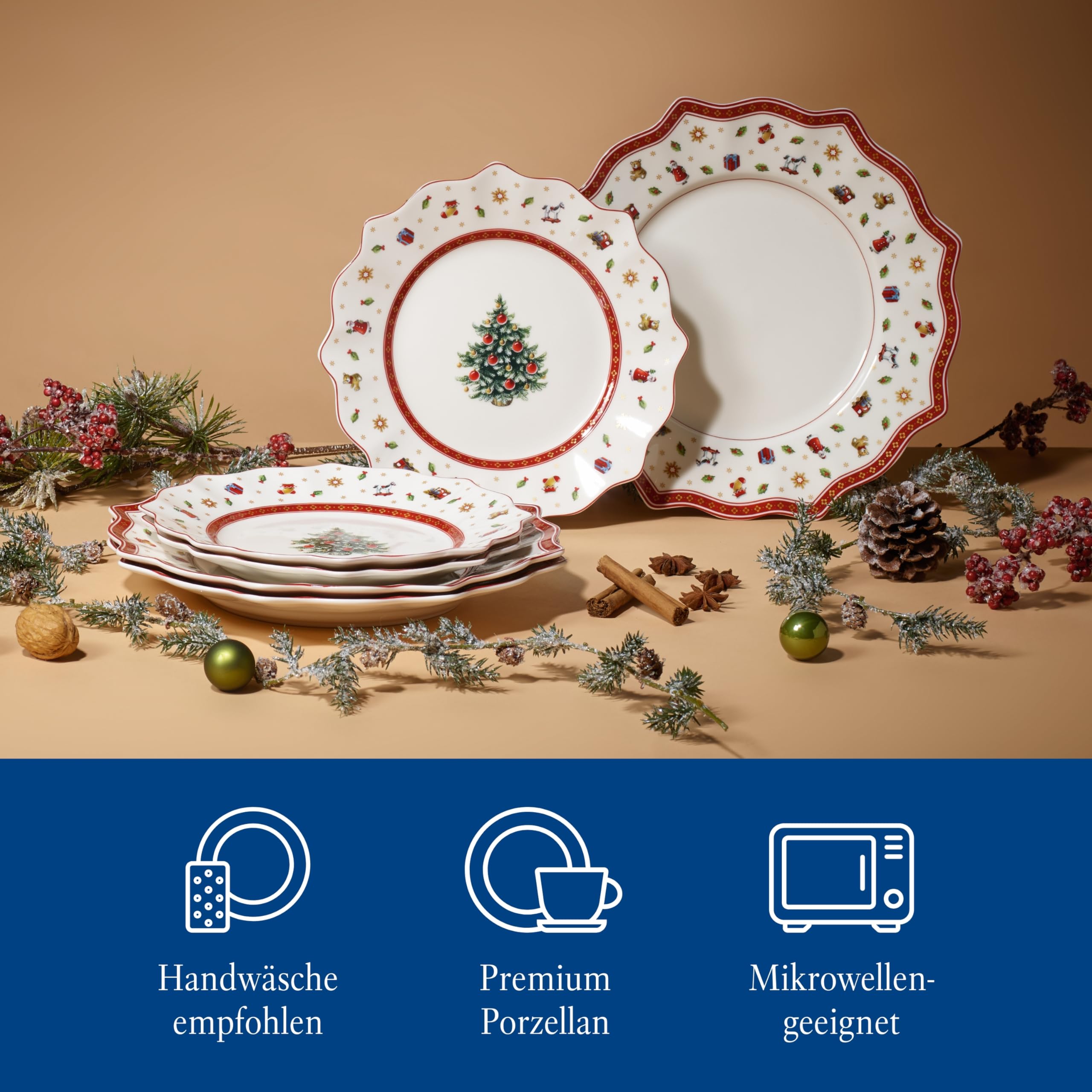 Villeroy & Boch – Toy's Delight Teller Set 8 Teilig, Speiseteller und Frühstücksteller, Geschirr Weihnachten Set, Essteller, Weihnachtsgeschirr, Weihnachtsteller Set 4 Personen Toys, Porzellan