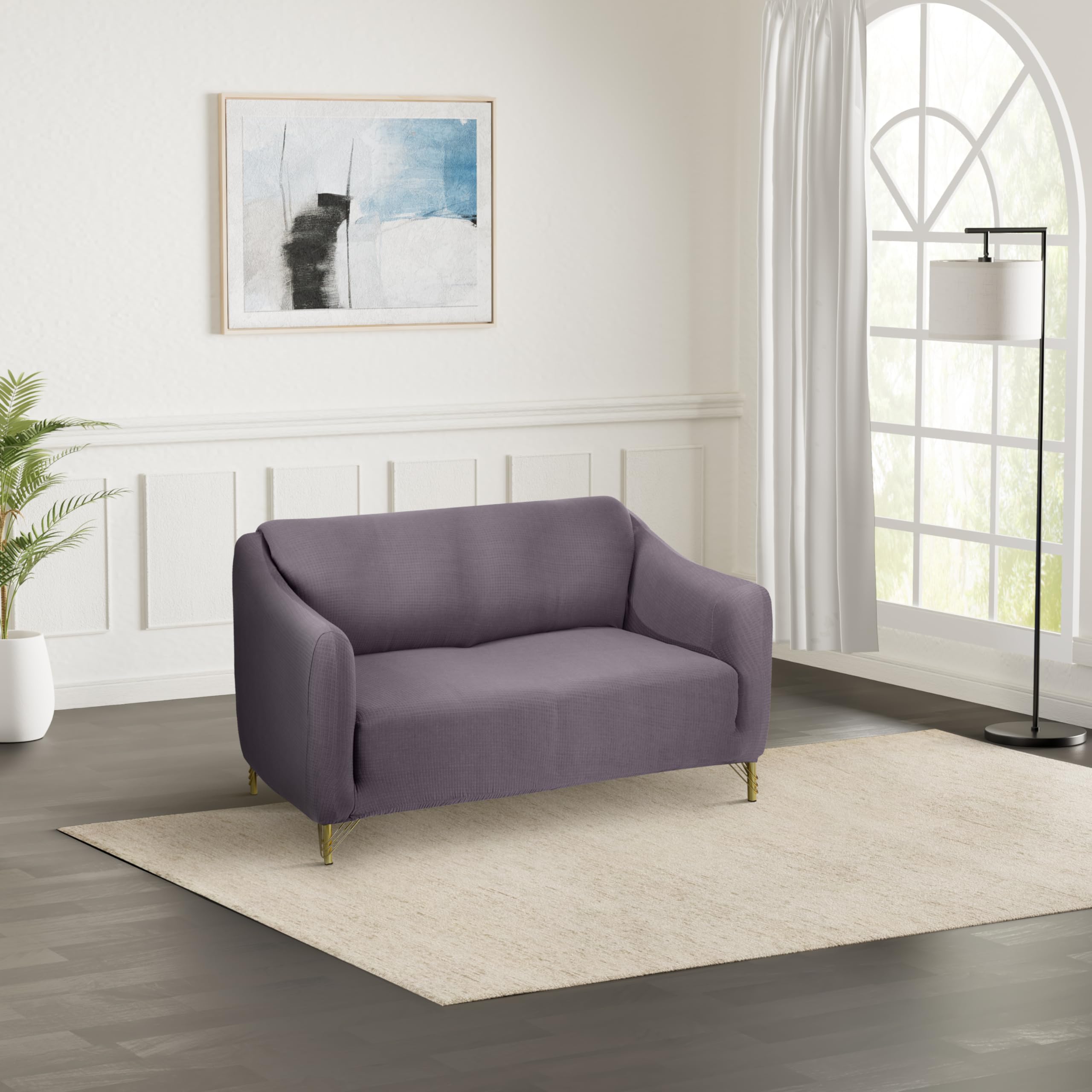 Amazon Brand - Solimo 100% Jacquard Striped Design Sofa Cover | Stretchable & Washable Slipcover | Two Seater Sofa Cover (Grey) (B0CW9R88DF) Amazon Price History, Amazon Price Tracker