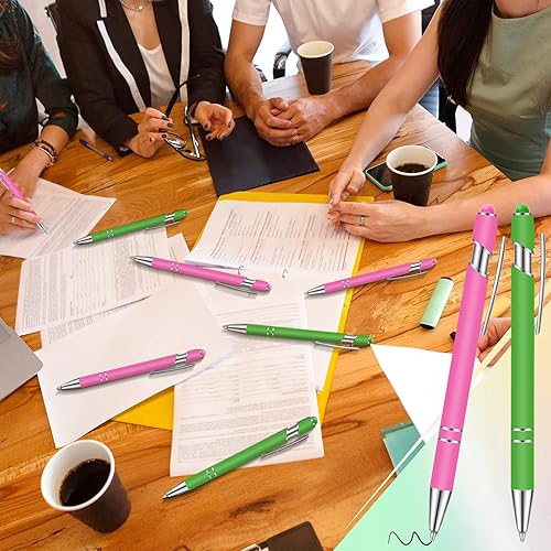 Miniatura 100 de 12 bolígrafos con punta de lápiz capacitivo, 0.039 in de tinta negra, bolígrafo de metal para pantallas táctiles, bolígrafo 2 en 1 (cian y oro rosa)