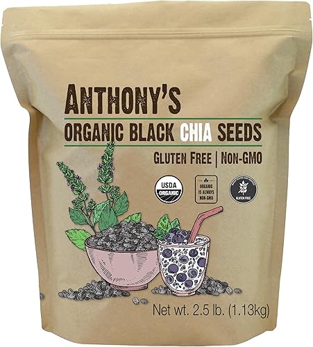 Anthonys Semilla de chía orgánica 25 libras sin gluten vegana cruda apta para dieta cetogénica disponible en Yaxa Colombia
