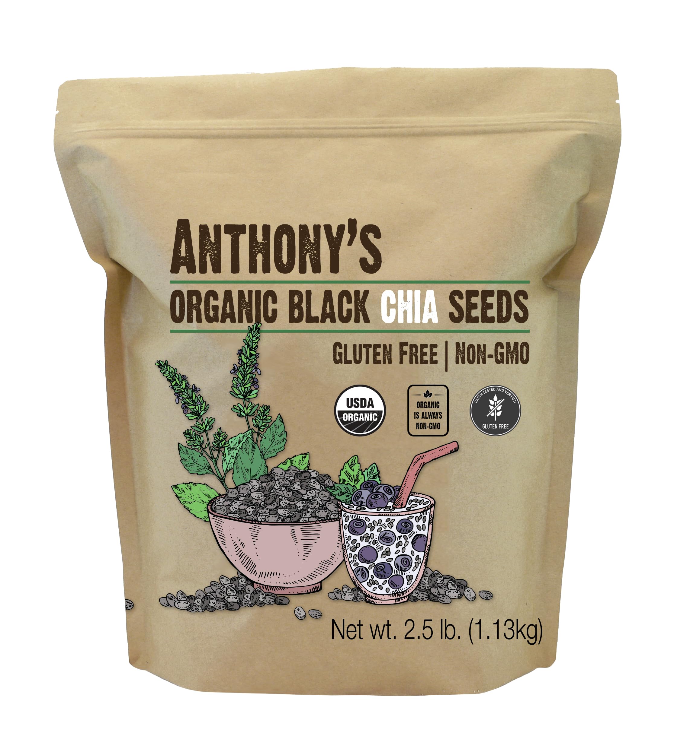 Anthony's Organic Chia Seeds, 2.5 lb, Gluten Free, Vegan, Keto Friendly