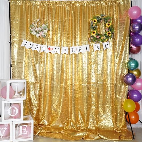 Miniatura 2 de Poise3EHome Telón de fondo de lentejuelas doradas de 8 x 10 pies, cortinas de fondo de lentejuelas de satén grueso con purpurina, telón de fondo de