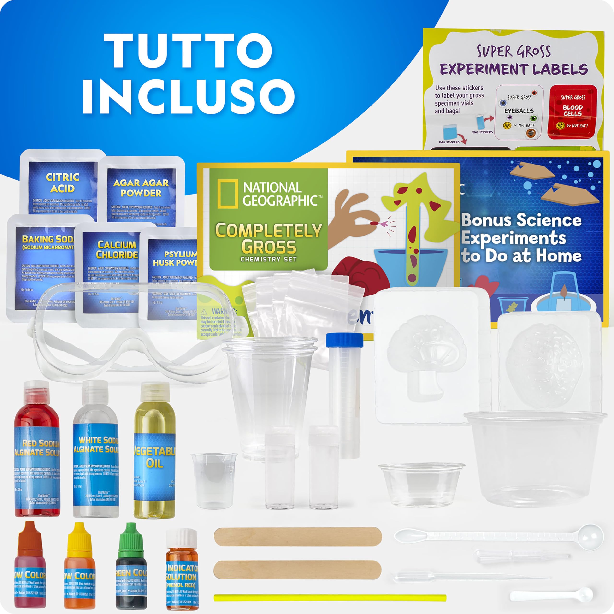 NATIONAL GEOGRAPHIC Kit di Chimica Ripugnante – 18 Esperimenti Scientifici Viscidi per Bambini, Dissezione del Cervello, Esplosione di Globuli Rossi e Altro, Gioco STEM