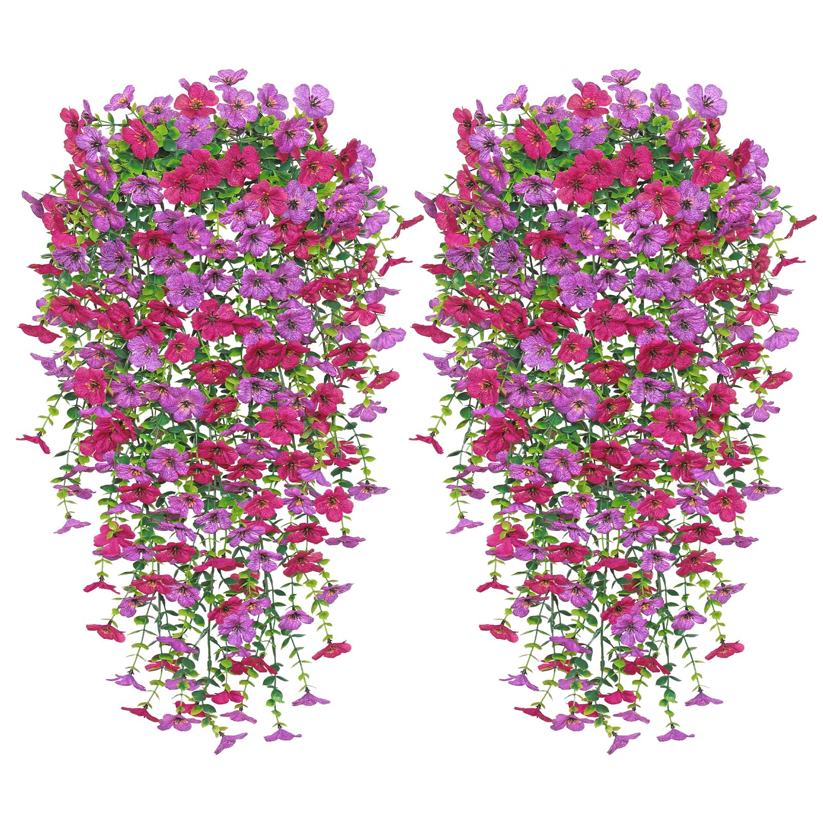 Betylifoy Fiori Artificiali da Appendere 4 Pezzi Resistenti ai Raggi UV Fiori Artificiali Misti Fiore Artificiali per Giardino Patio Matrimoni Decorazioni da Esterni (Rosa rosso&viola)