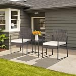 Ensemble bistro de patio COSTWAY 3 pièces, canapé en rotin extérieur avec table basse, 2 coussins, ensemble de conversation en osier pour jardin, balcon, arrière-cour, porche, brun mélangé
