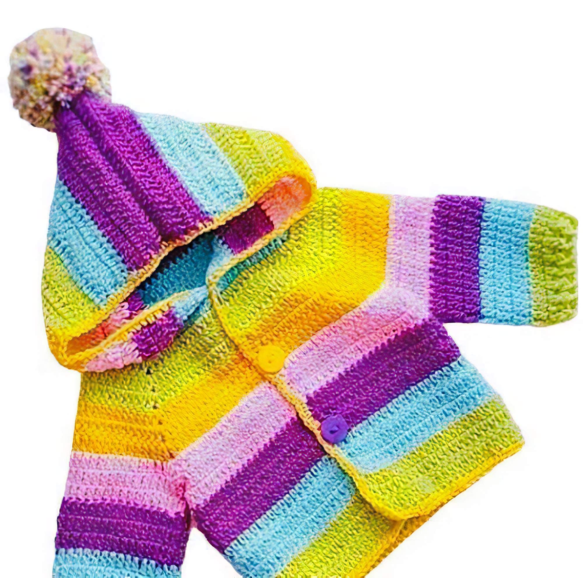 USHA Enterprises Striped Full Sleeves Front Open Hooded Sweater - Yellow 6-12 Month 1