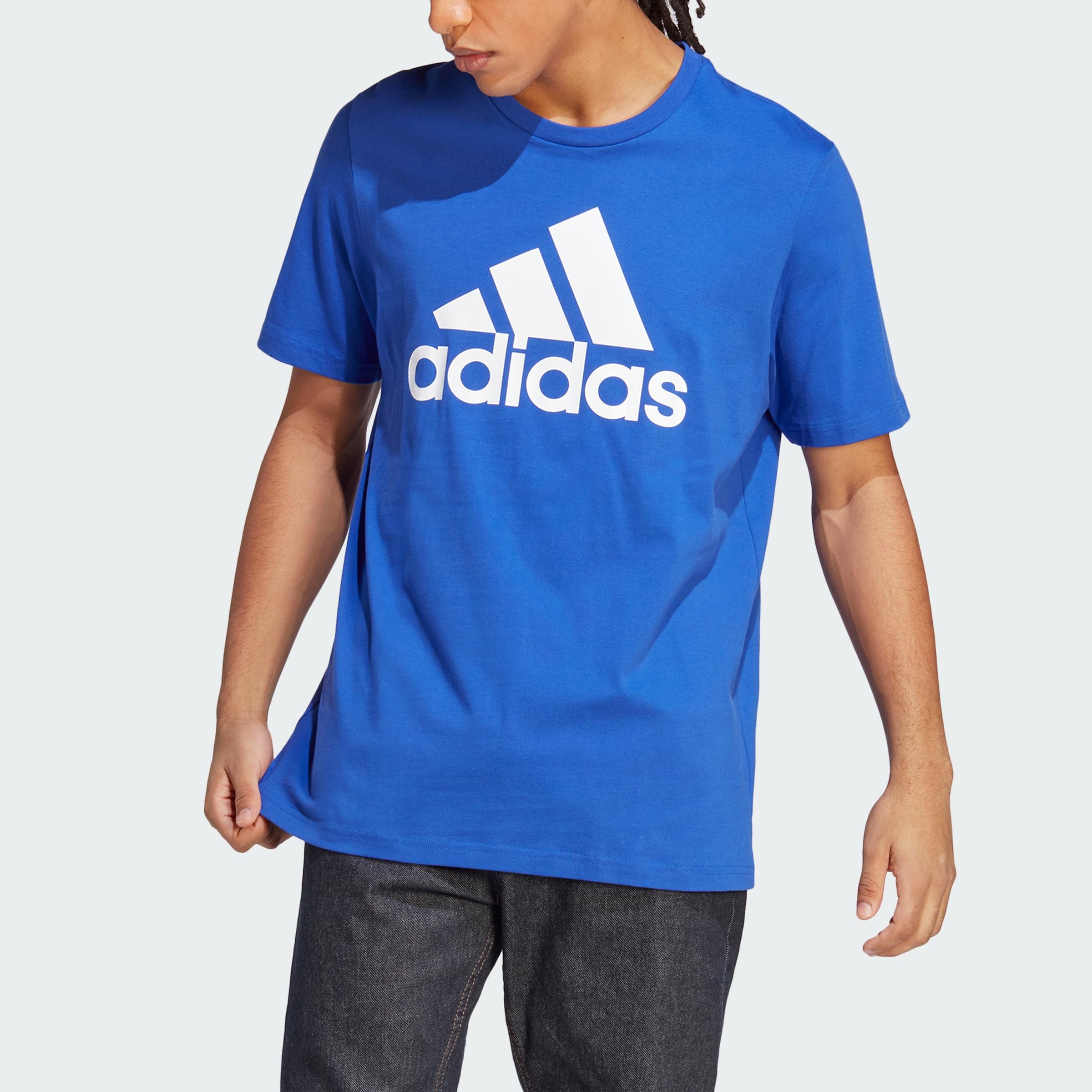 adidas Essentials Single Jersey Big Logo T-Shirt, Semi Lucid Blue, L Uomo
