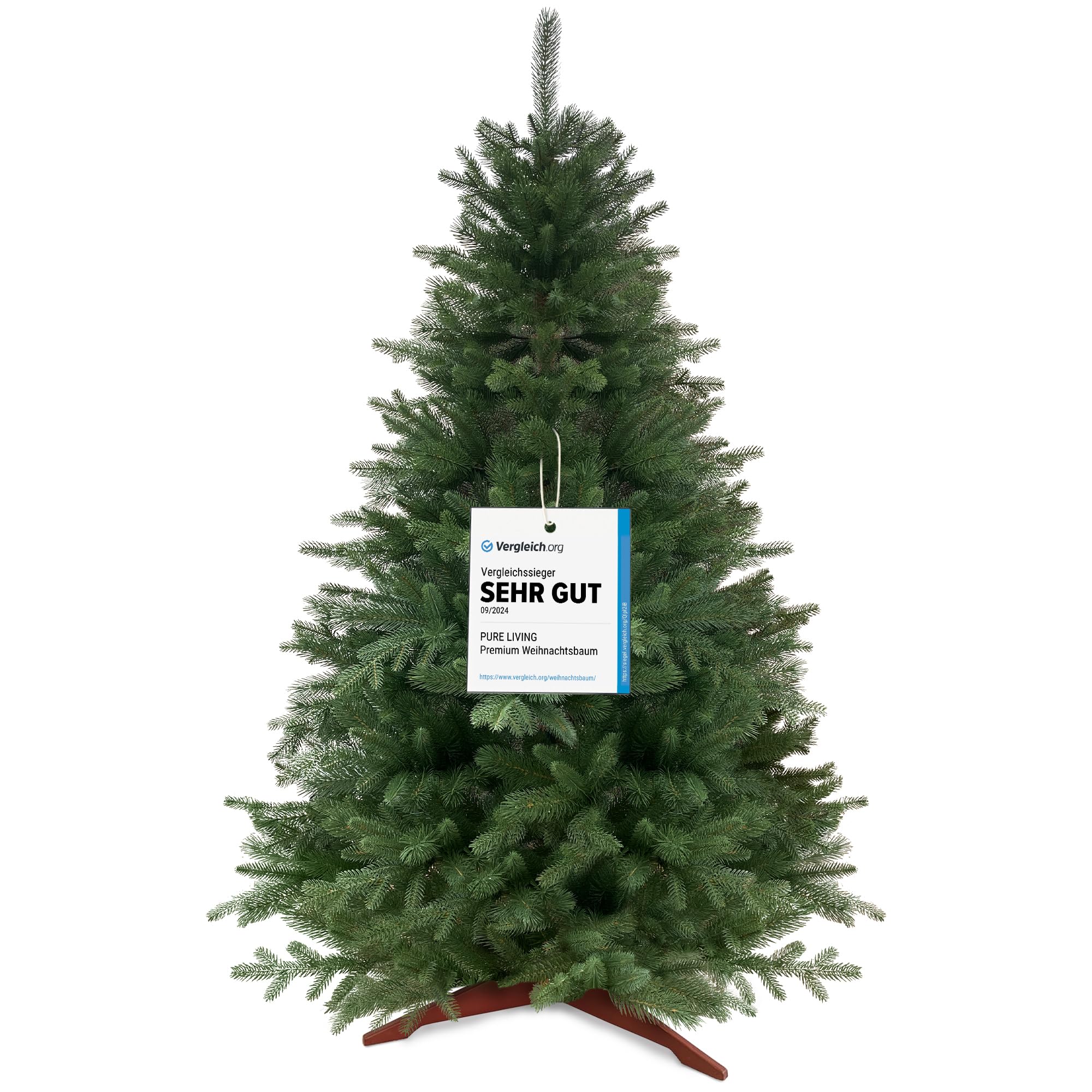 Weihnachtsbaum künstlich 150cm 100% PE Spritzguss - TESTSIEGER - Naturgetreu, dichte Zweige, Künstlicher Weihnachtsbaum mit Holzständer und Aufbewahrungstasche – Tannenbaum künstlich von Pure Living