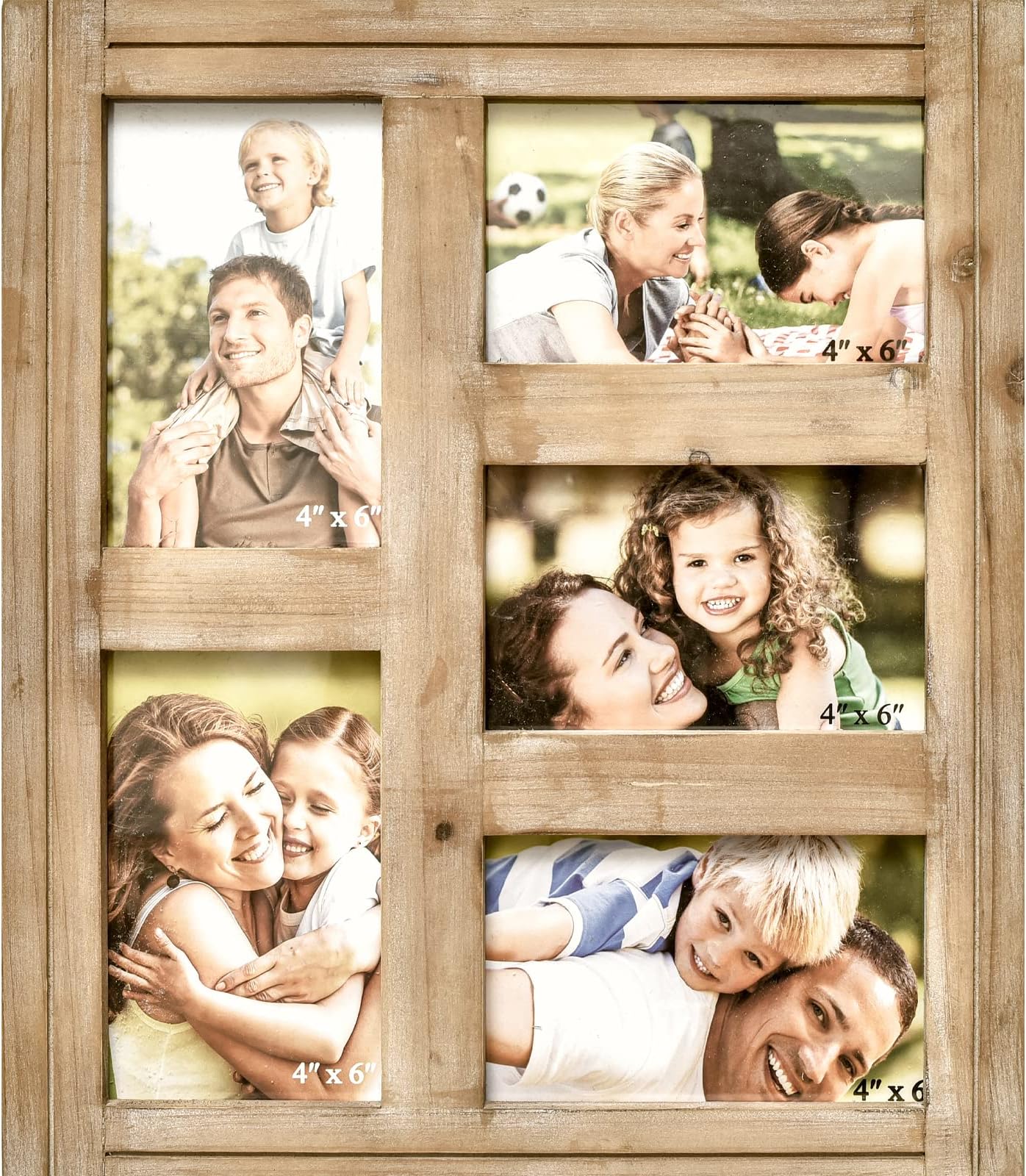 Rustic Distressed Picture Photo Frame Collage - Farmhouse Natural Wood with 5 Openings 4x6 Picture Frame Wall Decor for Wall Hanging