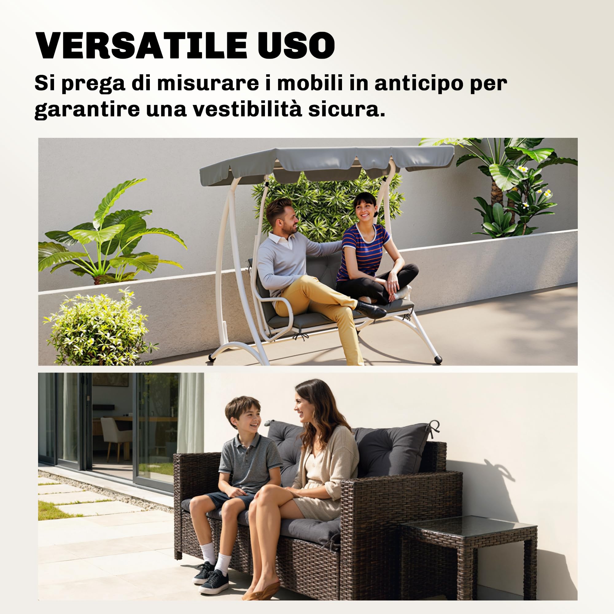 Outsunny Cuscino da Giardino Moderno per Sedute da Esterno con 6 Lacci, Cuscino da Esterno Imbottito in Cotone e Poliestere, per Divani Dondoli Panche, 100x98x8 cm, Grigio Scuro