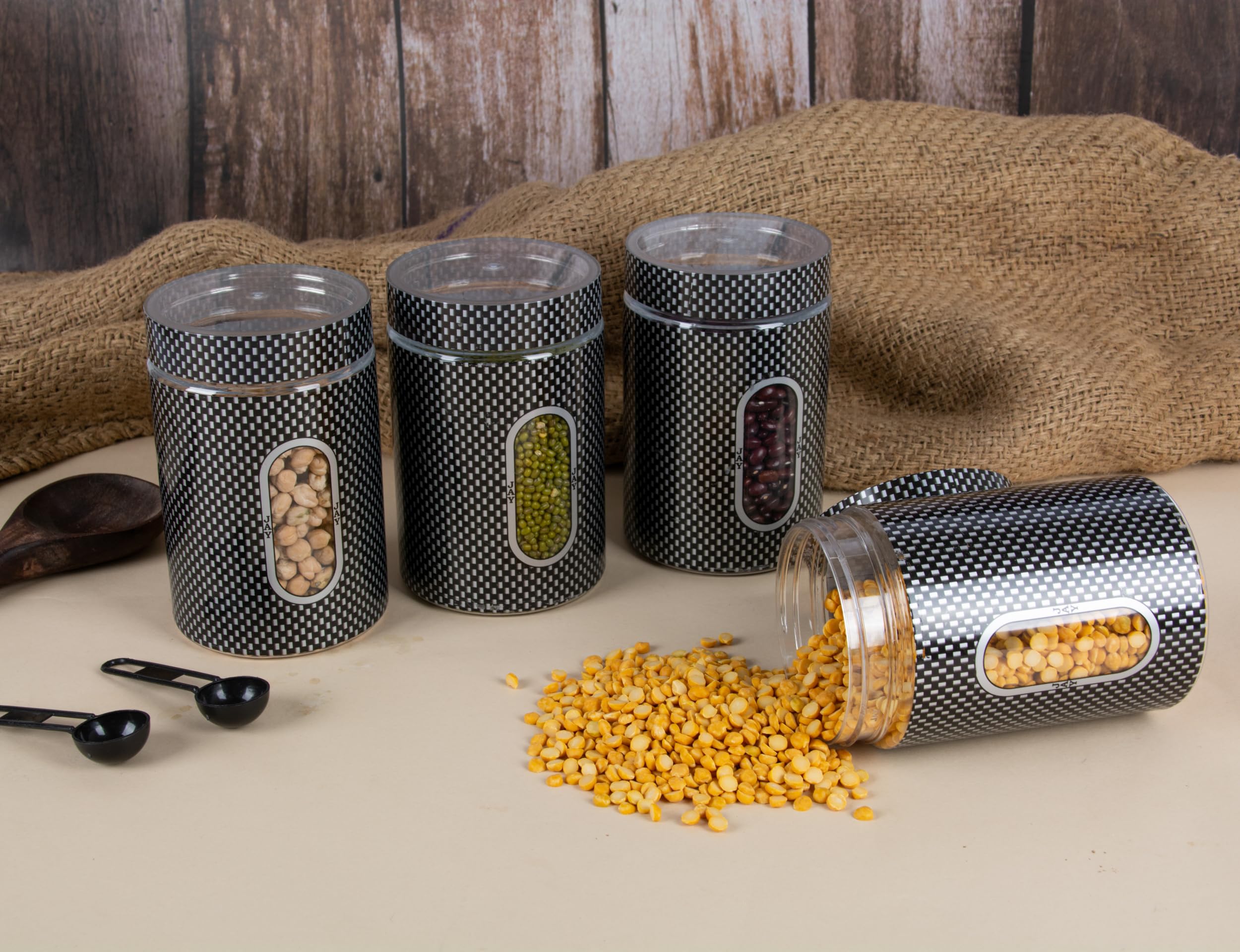 VEEBEE Container Set of 4 800ML, Utility & Grossery Container (Black)