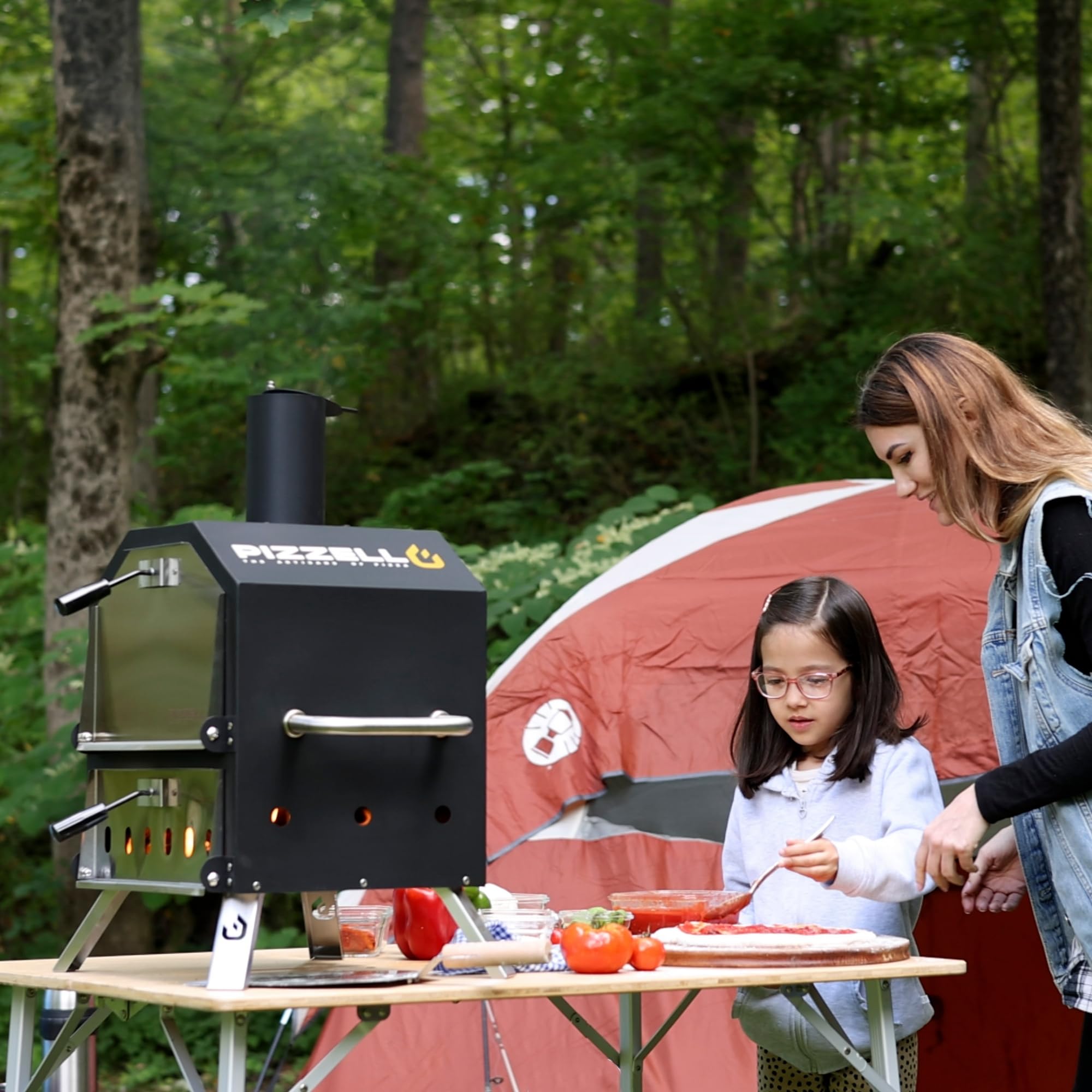 PIZZELLO Machine à pizza d'extérieur au feu de bois 2 couches avec pierre à pizza, pelle et grille – Housse imperméable et pieds pliables 66 cm