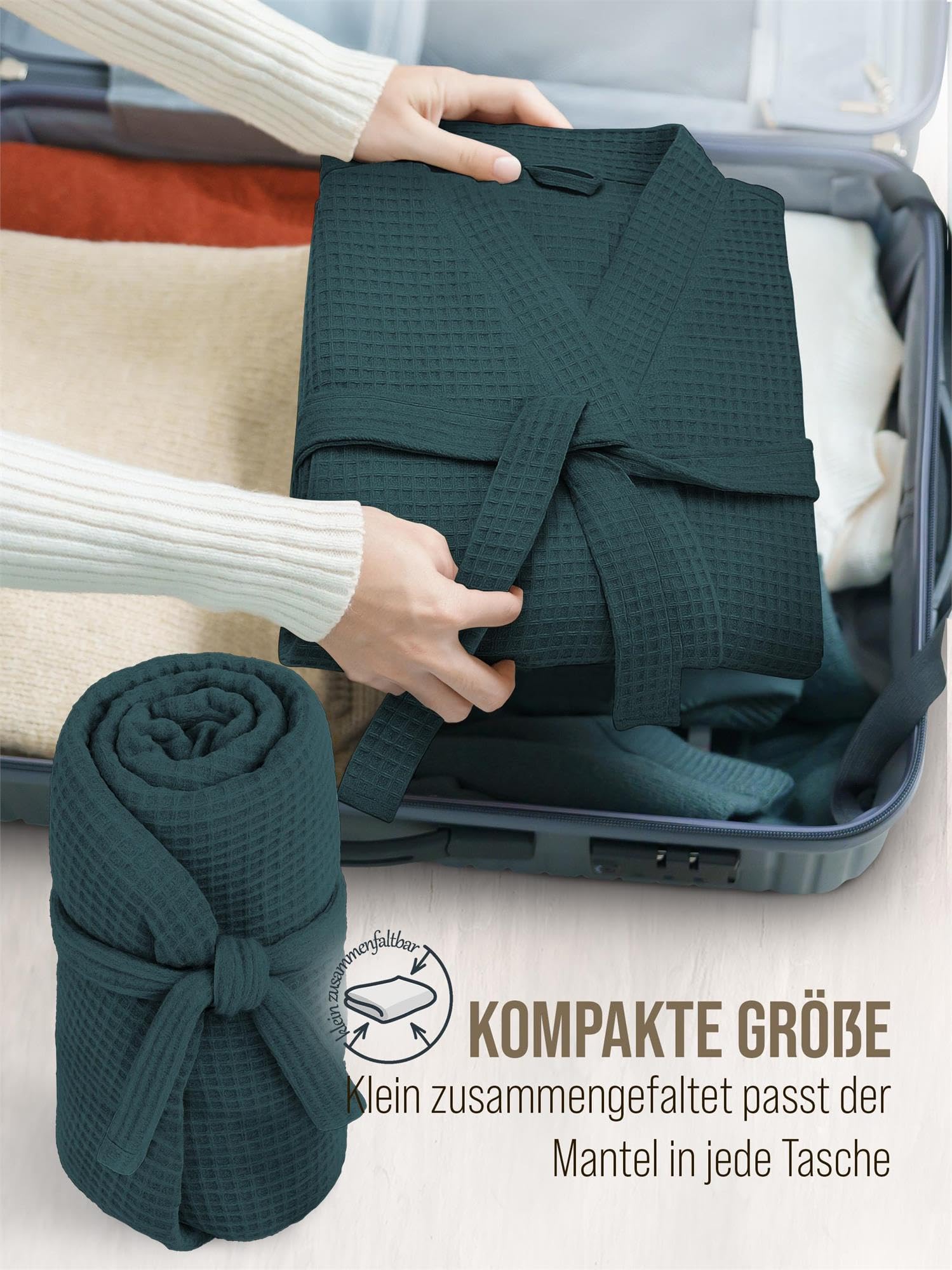 normani Damen Waffel-Bademantel aus 100% (Bambus)-Viskose - leichter Morgenmantel langer Kimono mit Waffeloptik - Sommerbademantel für Frauen